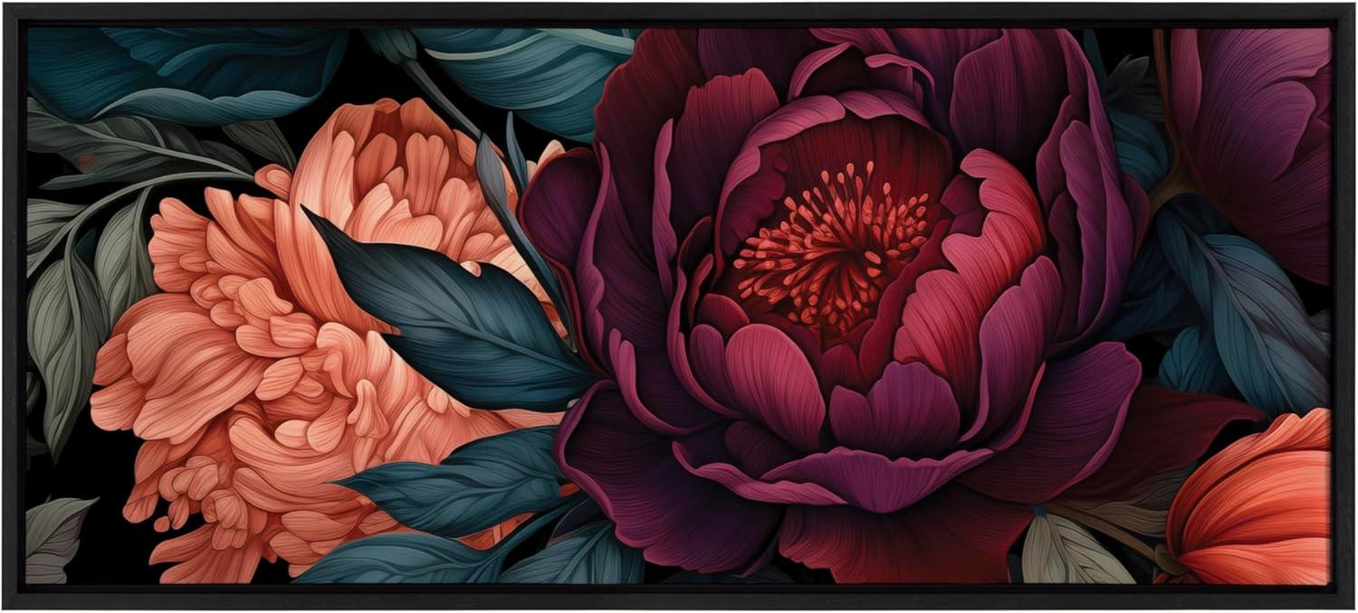 Kate & Laurel All Things Decor 18"x40" Sylvie Dark Academia Floral in Rich Jewel Tones Framed Canvas by The Creative Bunch Studio Black