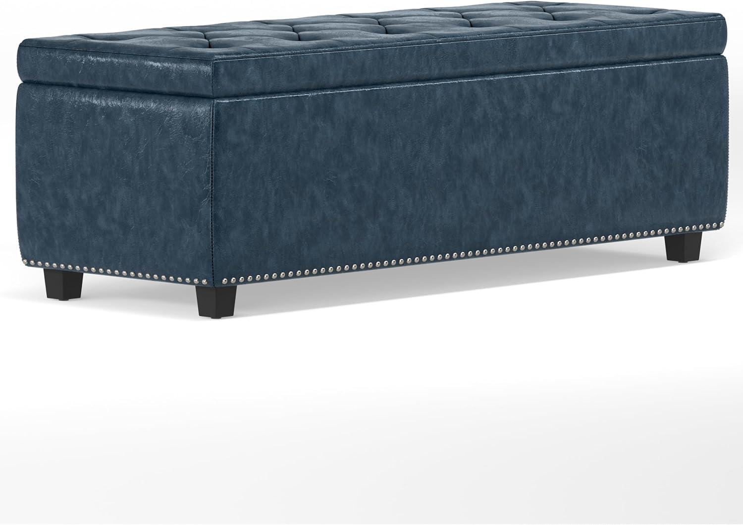 Simpli Home Hamilton 48"W Upholstered Storage Ottoman Bench with Lift-Top Lid, Tufted Design, and Nailhead Trim