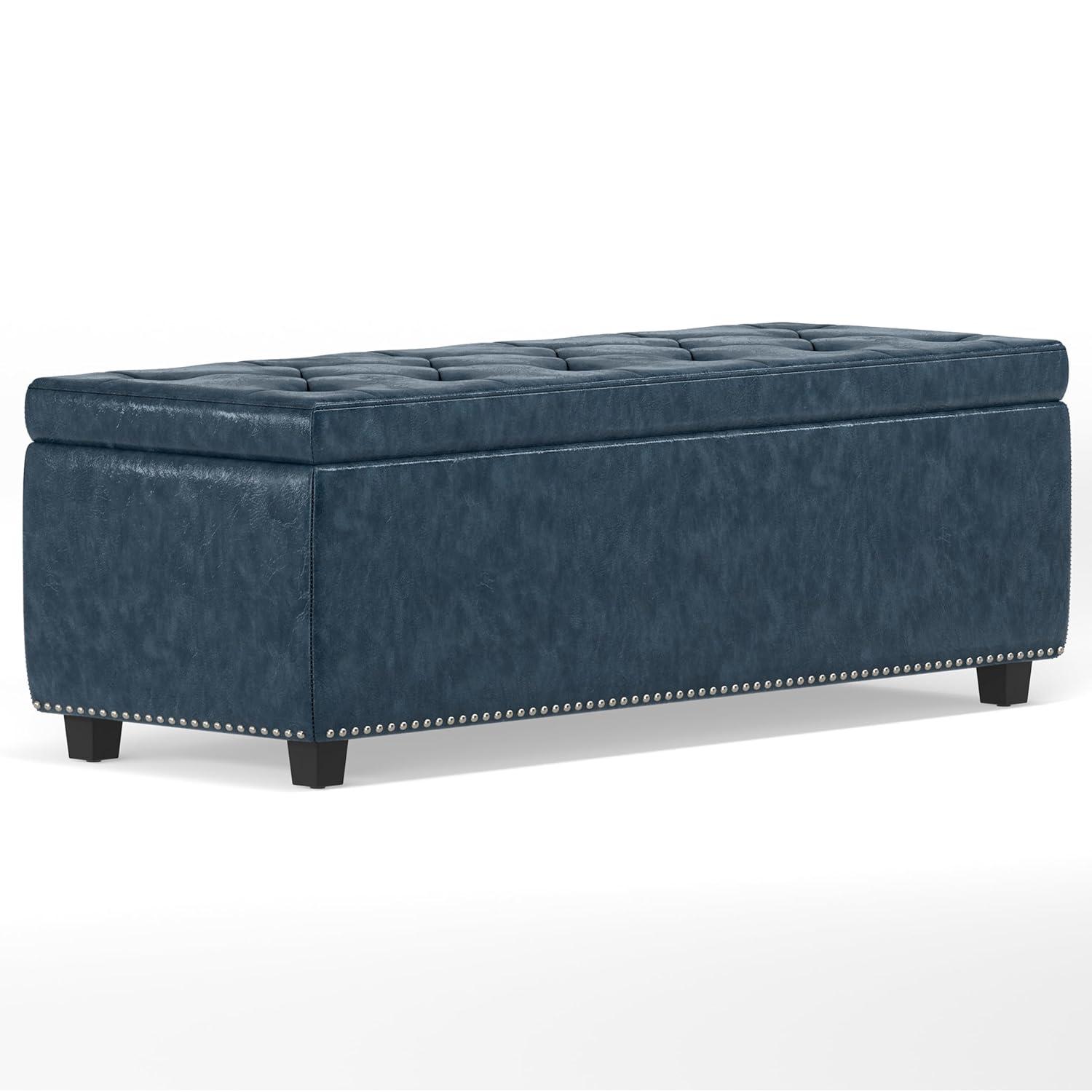 Simpli Home Hamilton 48"W Upholstered Storage Ottoman Bench with Lift-Top Lid, Tufted Design, and Nailhead Trim