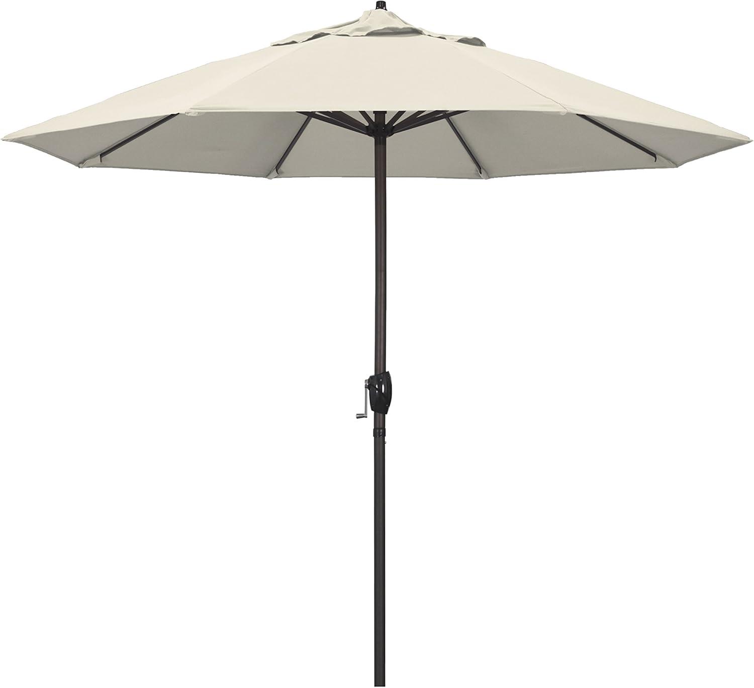 California Umbrella 9' Round Aluminum Outdoor Deck, Pool or Patio Umbrella, Crank Lift, Auto Tilt, Bronze Pole, Antique Beige Olefin