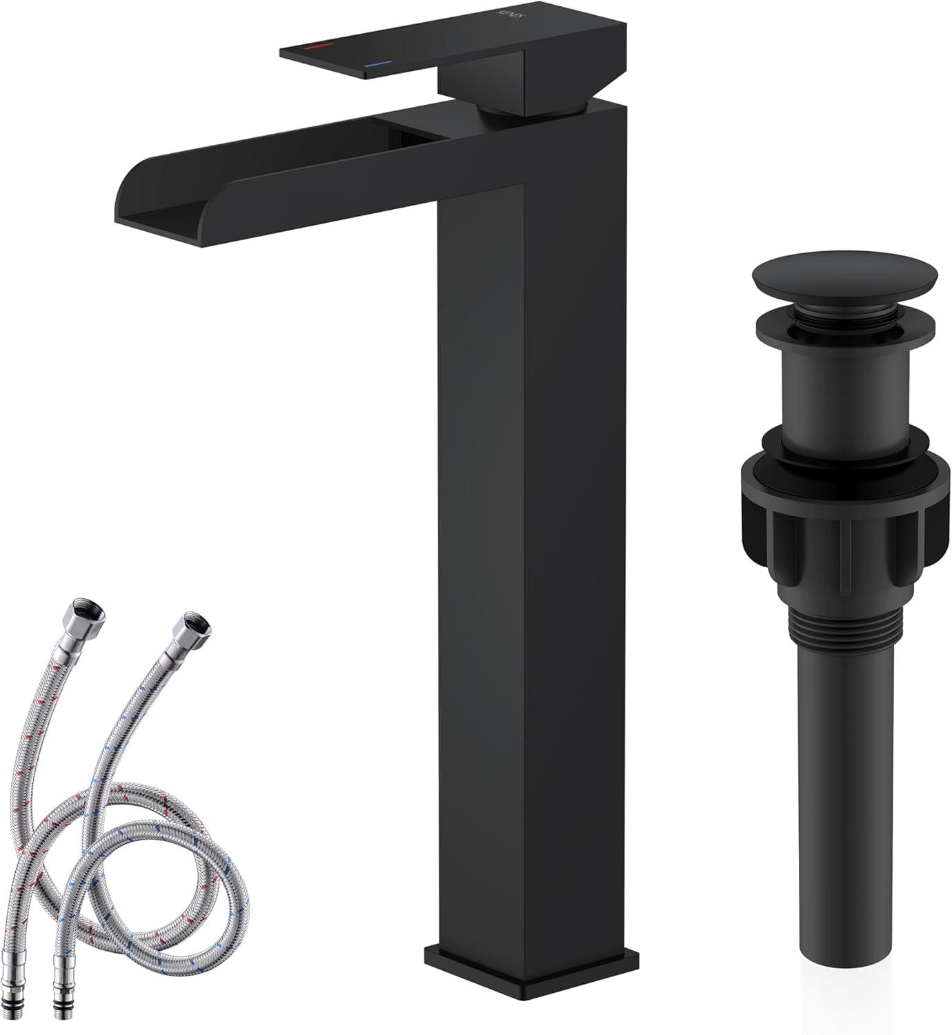 Matte Black Stainless Steel Tall Waterfall Bathroom Faucet