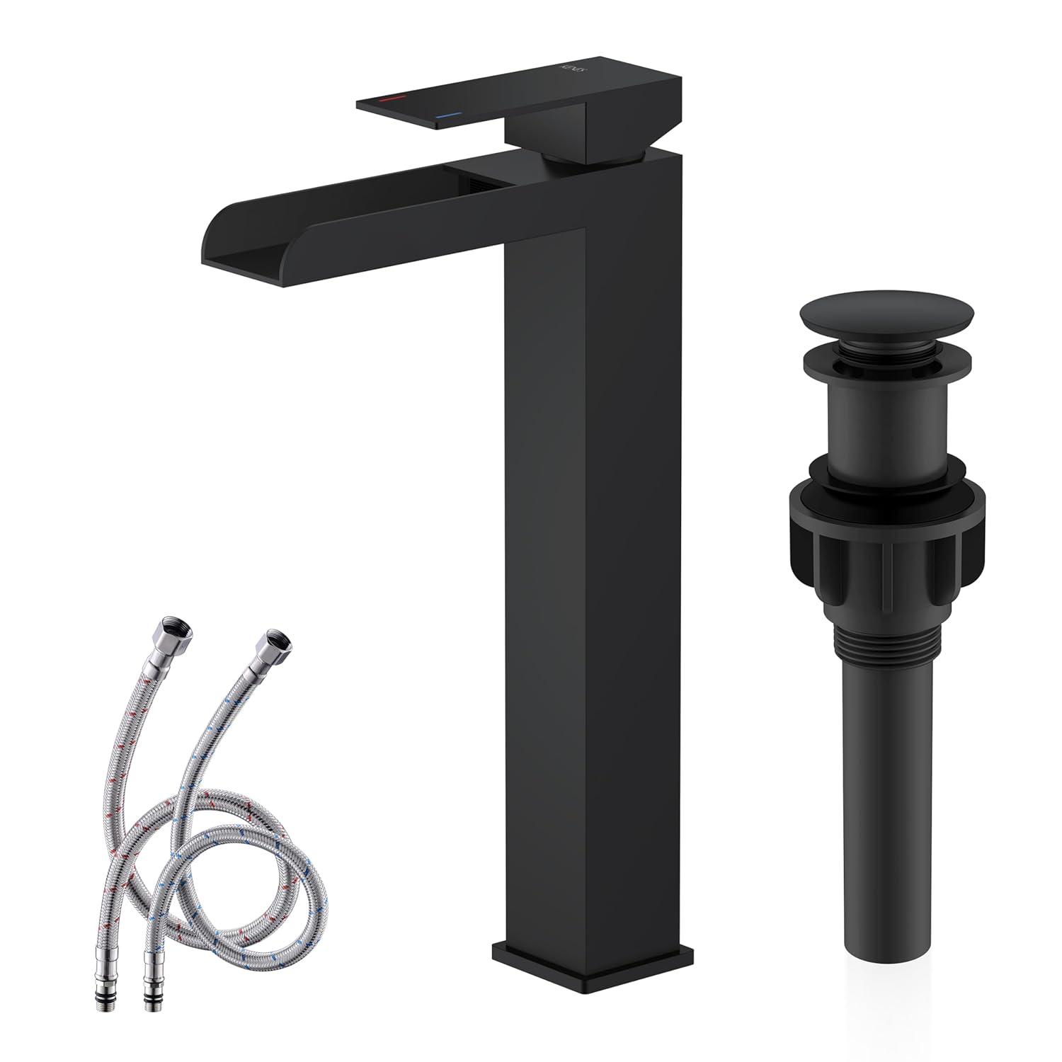 Matte Black Stainless Steel Tall Waterfall Bathroom Faucet