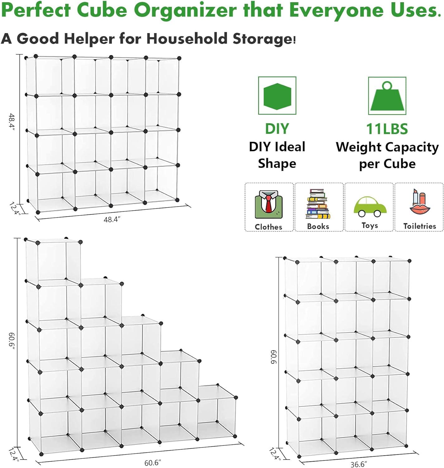 SONGMICS DIY 16 Cube Storage Organizer Shelf Closet Cubbie Storage Bookcase for Bedrrom Living Room White Translucent