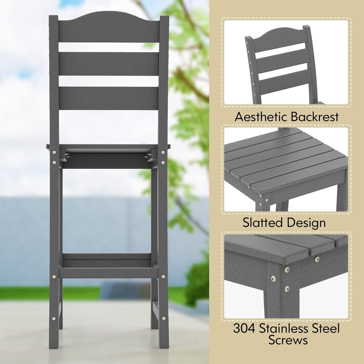 Resenkos Comfortable & Stylish Contemporary Barstool, 30 Inches Counter Height HDPE Bar Stool with Backrest and Footrest-Gray