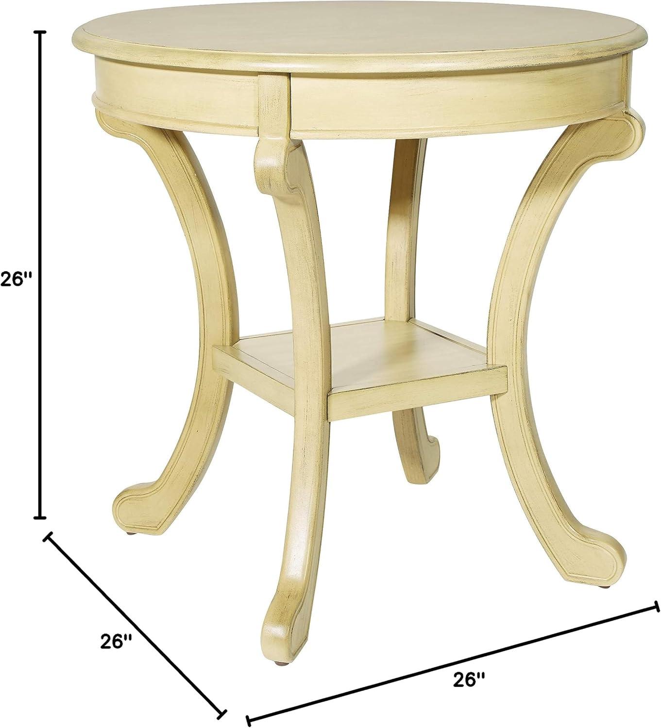 Vermont Antique Beige 28" Round Hand-Painted Wood Accent Table