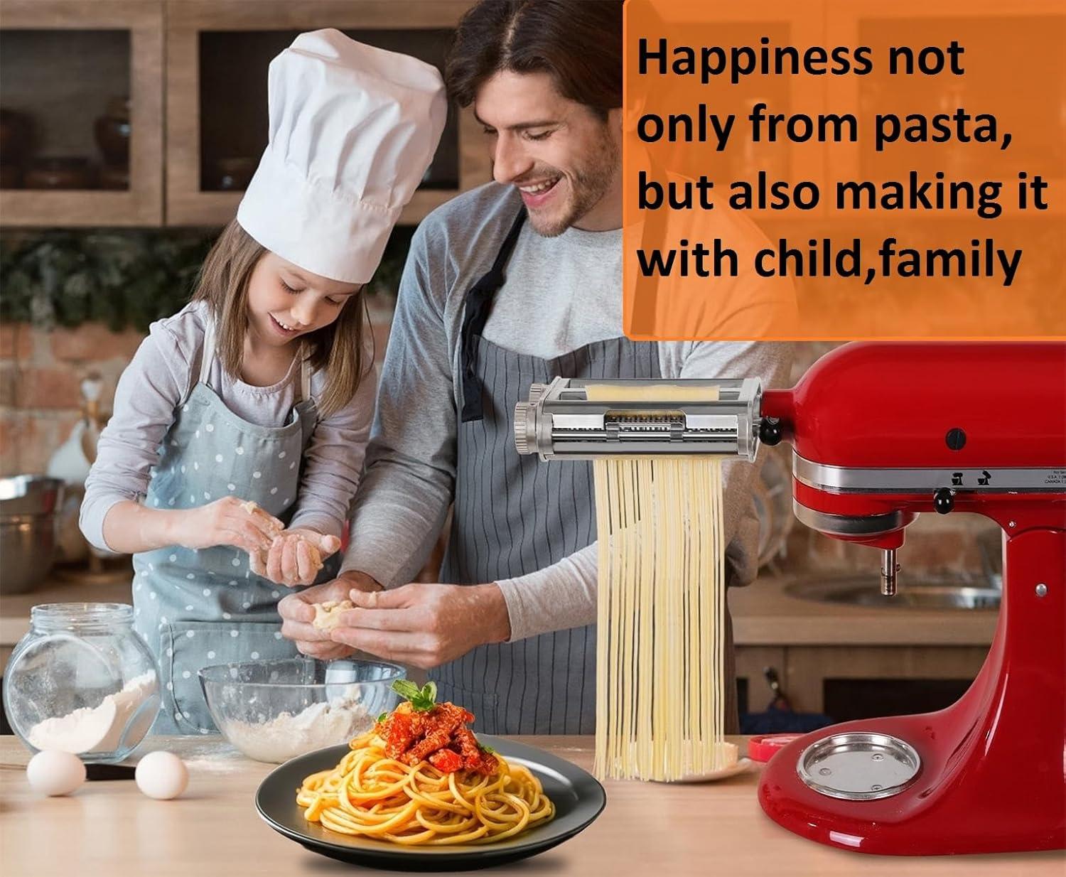 Pasta Maker Attachment for KitchenAid Mixers,3 in 1 Set Included Pasta Sheet Roller, Spaghetti Cutter, Fettuccine Cutter Accessories and Cleaning Brush