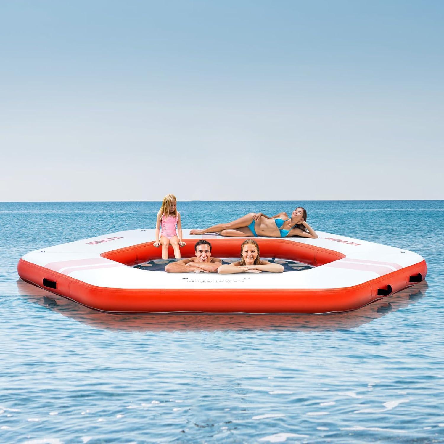 Stellweilan Tessberg 8.5FT Inflatable Dock Platform with 5FT Trampoline Mesh Pool with Portable Bag & Detachable Ladder