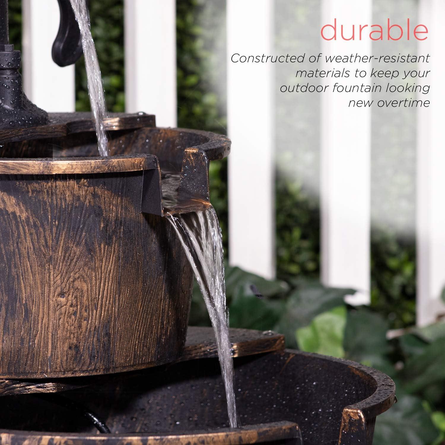 Alpine Corporation 27" Two-Tier Barrel & Pump Outdoor Fountain, Bronze