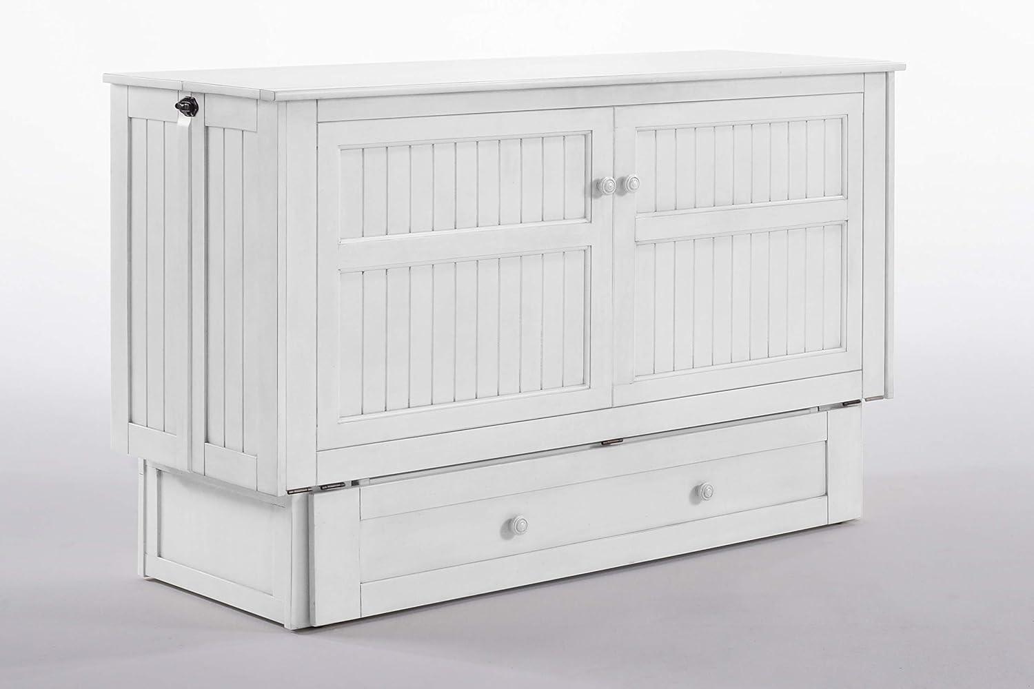 Cottage Charm Daisy White Queen Murphy Cabinet Bed with Single Drawer