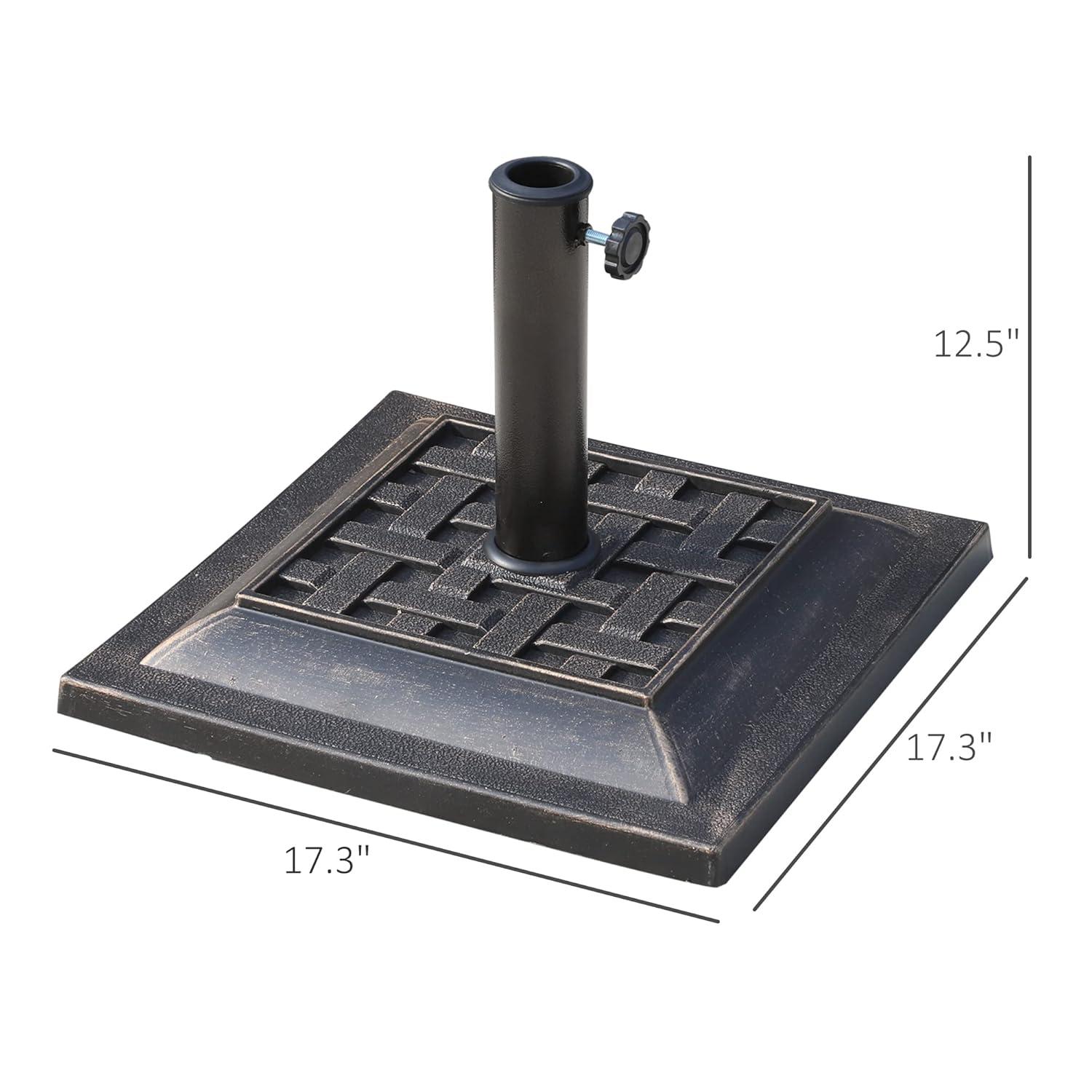 Outsunny 20 lbs Patio Market Umbrella Base Stand Resin Parasol Holder Square with Beautiful Decorative Pattern, for Φ1.5", Φ1.89" Pole