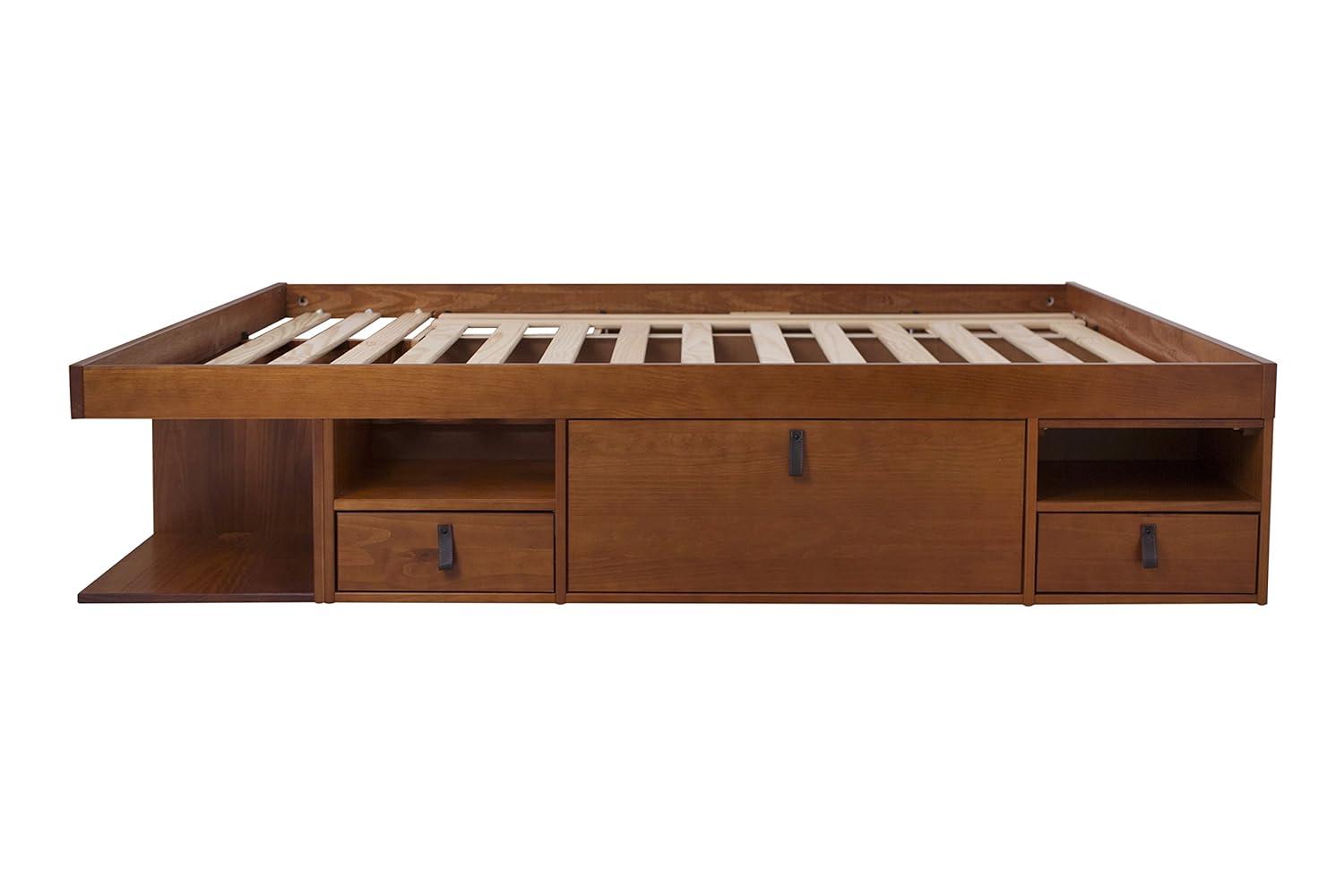Memomad Bali Storage Platform Sturdy Modern Bed Frame with Drawers & More (Queen Size, Caramel Brown Wood)