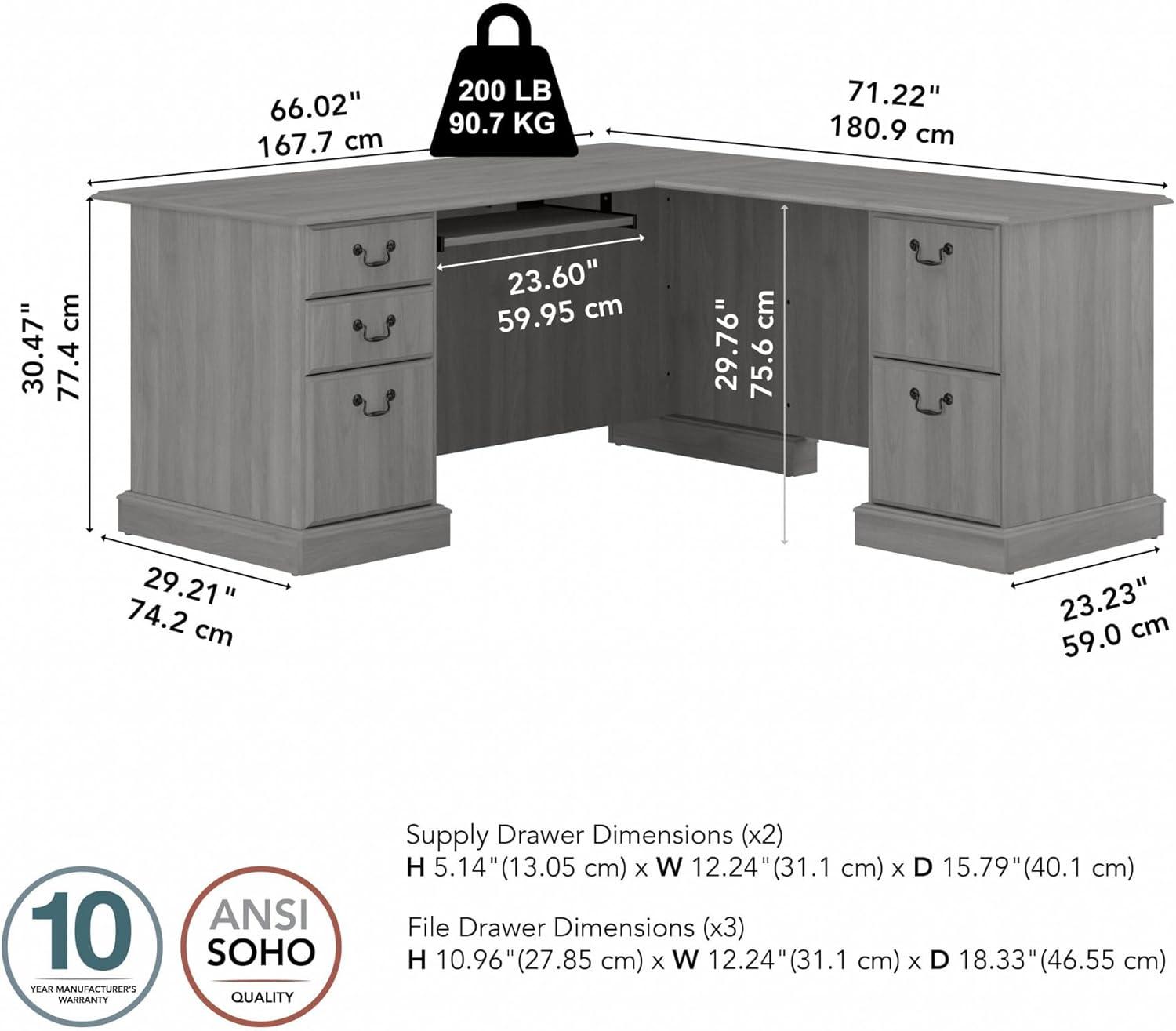 Bush Furniture Saratoga L Shaped Computer Desk with Drawers, Gray