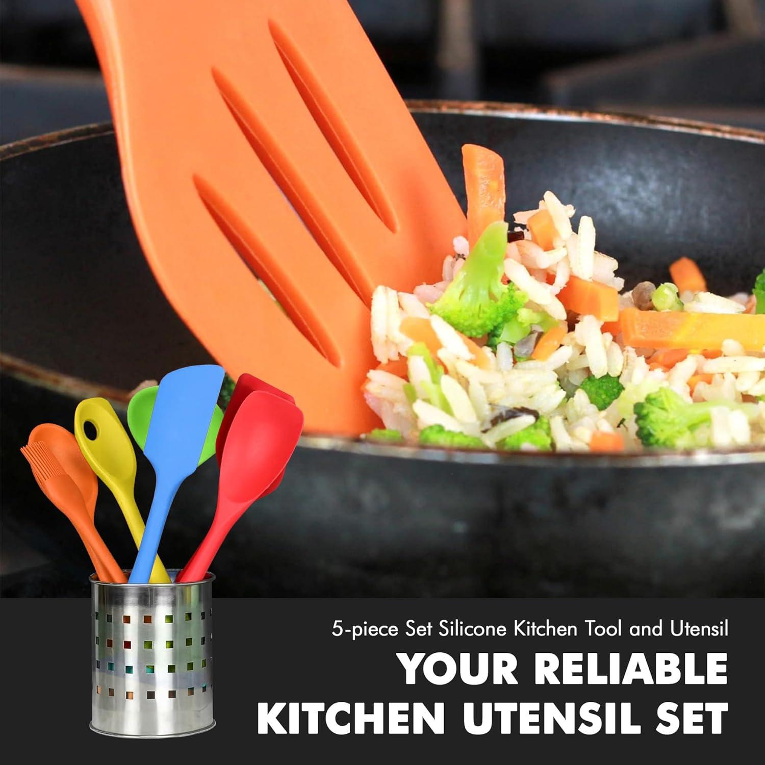 Premium Silicone  Tool and Utensil Set, 5 Piece Set, Assorted