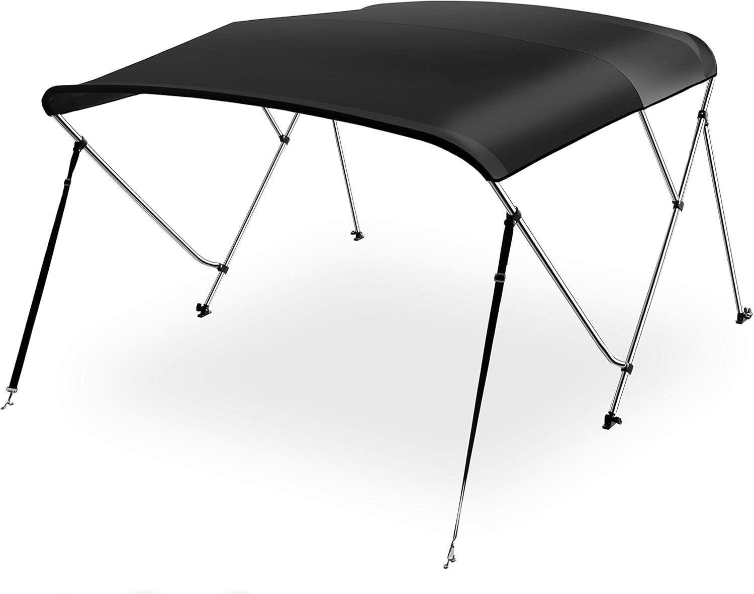 SereneLife 3 Bow Bimini Top - 2 Straps And 2 Rear Support Poles With Marine-Grade 600D Polyester Canvas (Gray) | Wayfair