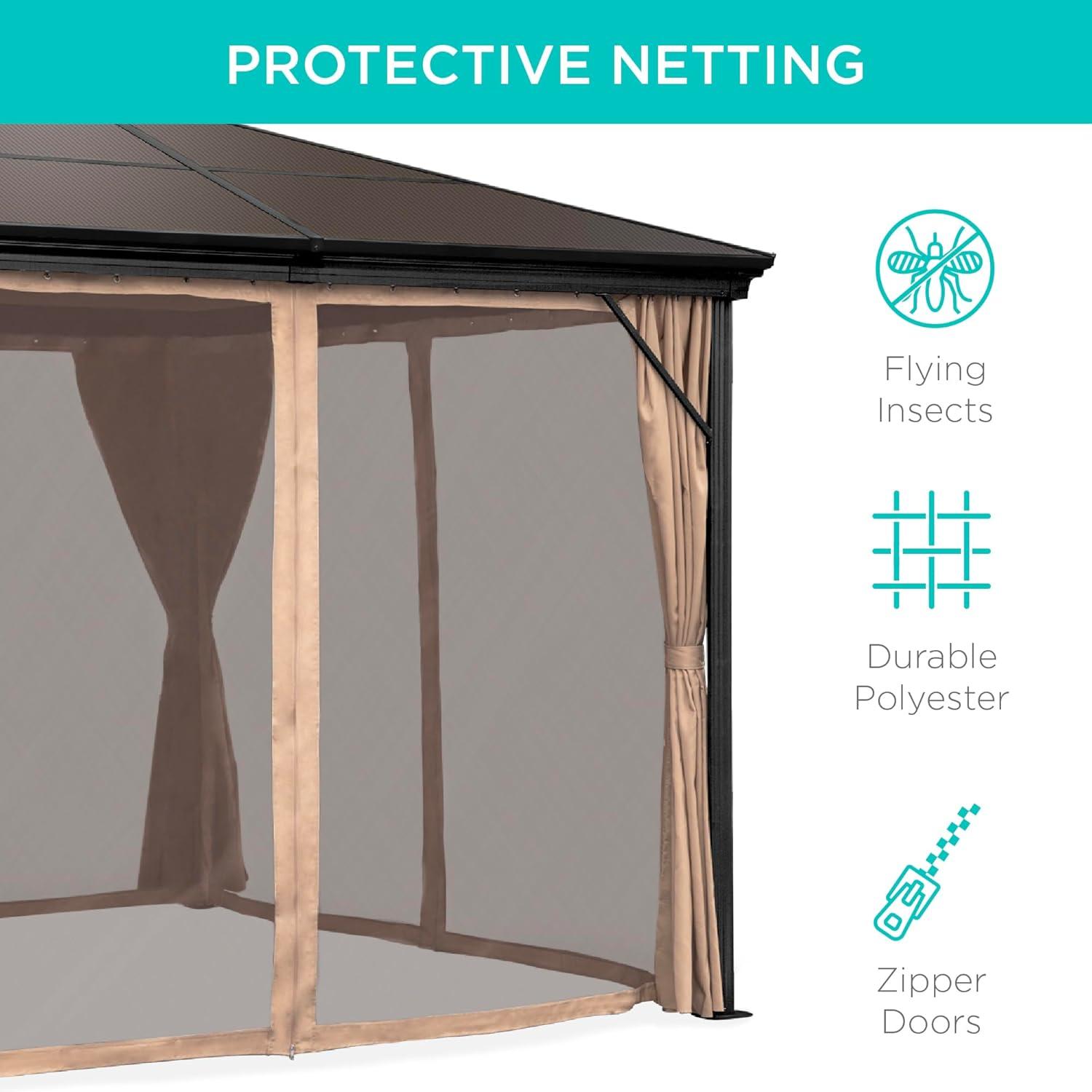 DEBLIT 10x10ft Outdoor Hardtop Square Gazebo for Backyard, Patio, Garden with Side Curtains, Mosquito Netting
