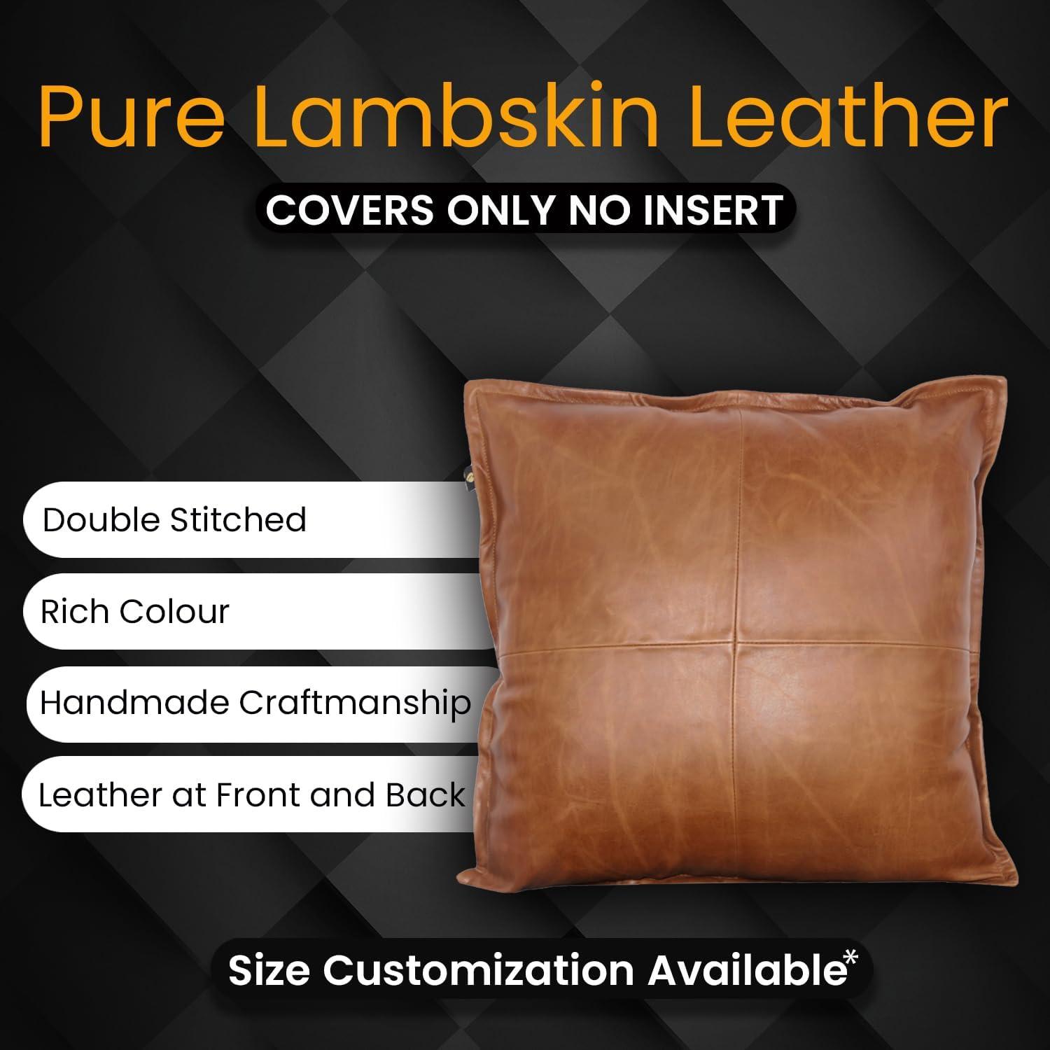 Hilason Set Of 2 Genuine Antique Vintage  Leather Pillow Cushion Cover
