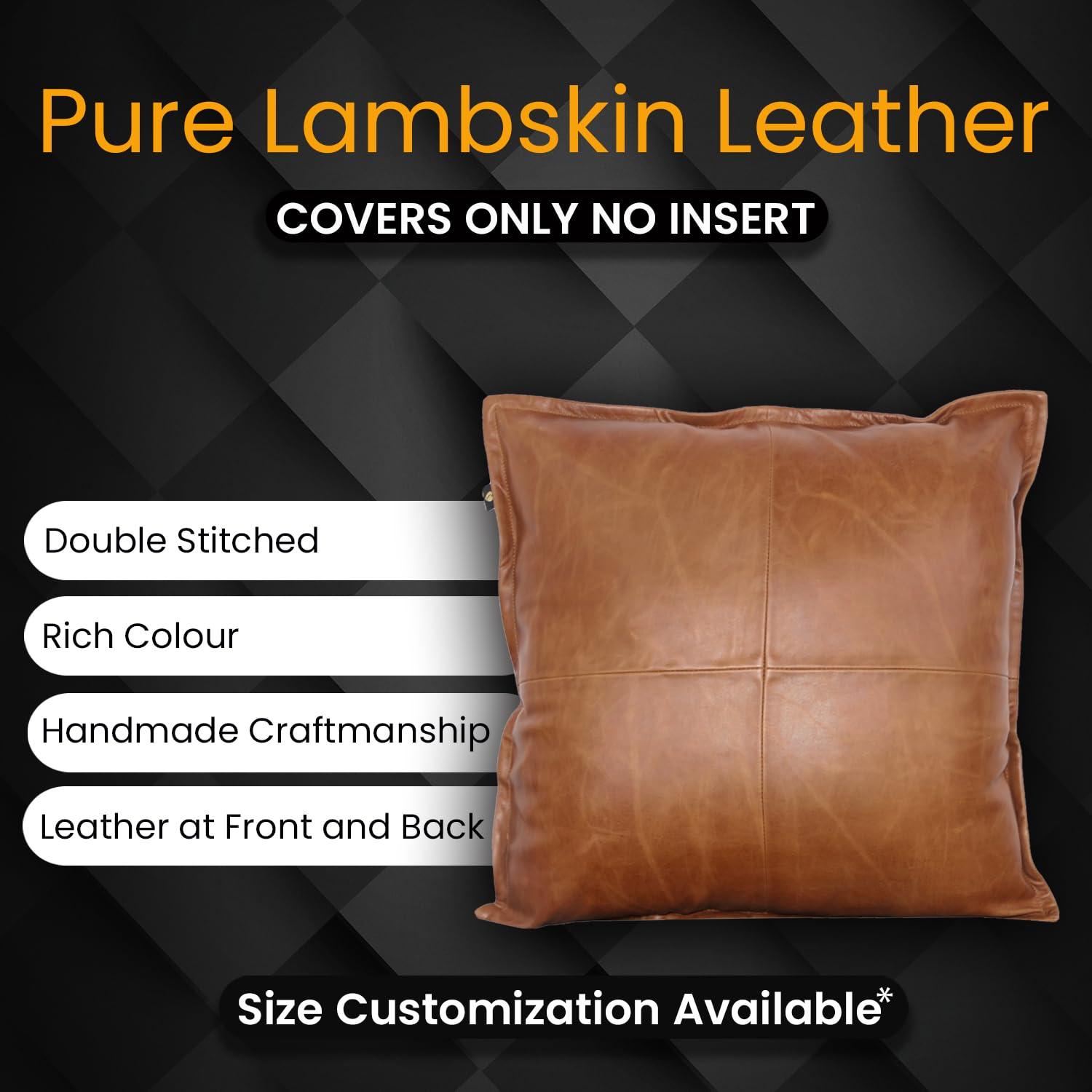 Hilason Set Of 2 Genuine Antique Vintage  Leather Pillow Cushion Cover