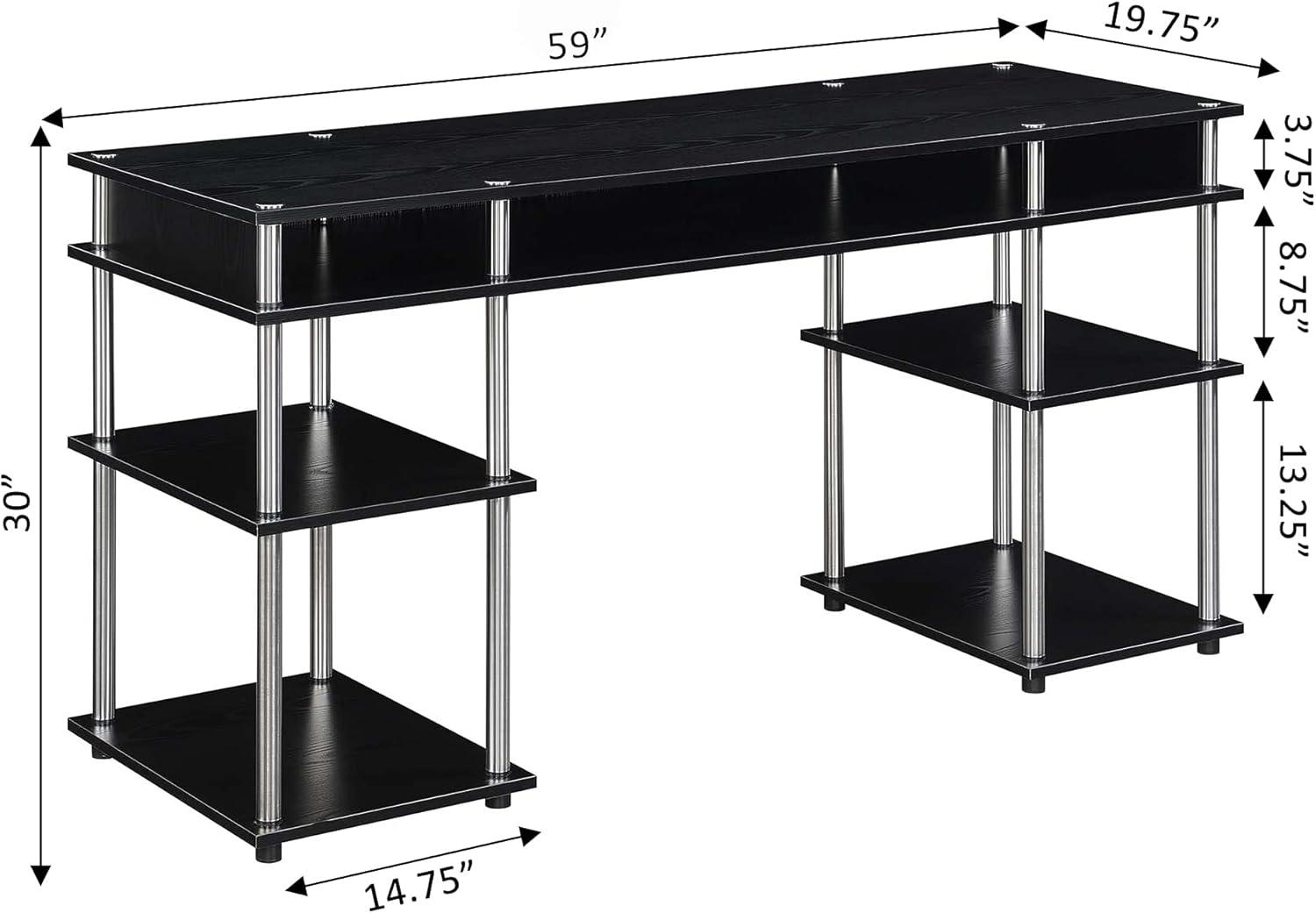 Convenience Concepts Designs2Go No Tools 60-inch Deluxe Student Desk with Shelves, Black, All Ages