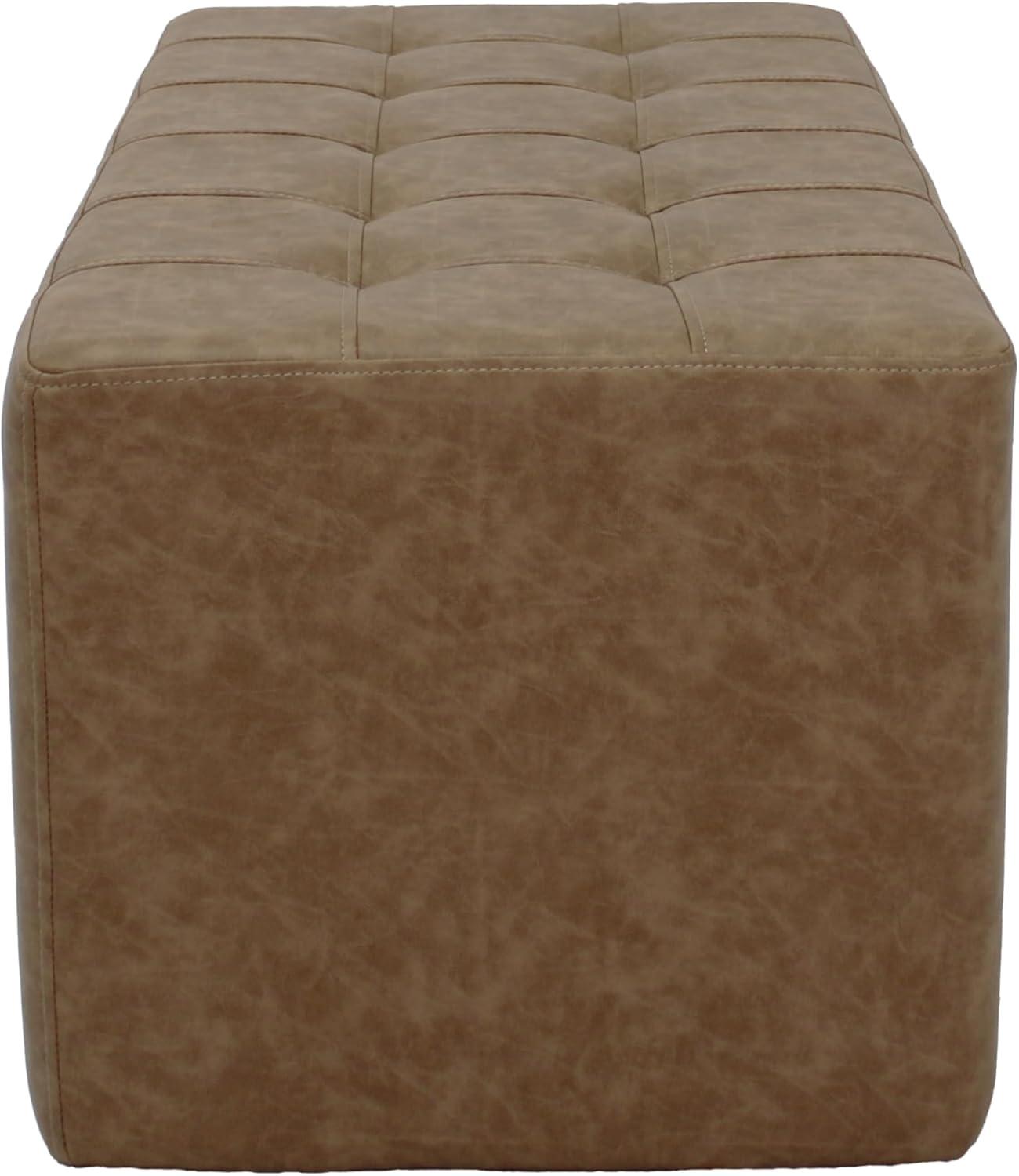 Pecan Distressed Faux Leather Rectangular Tufted Ottoman