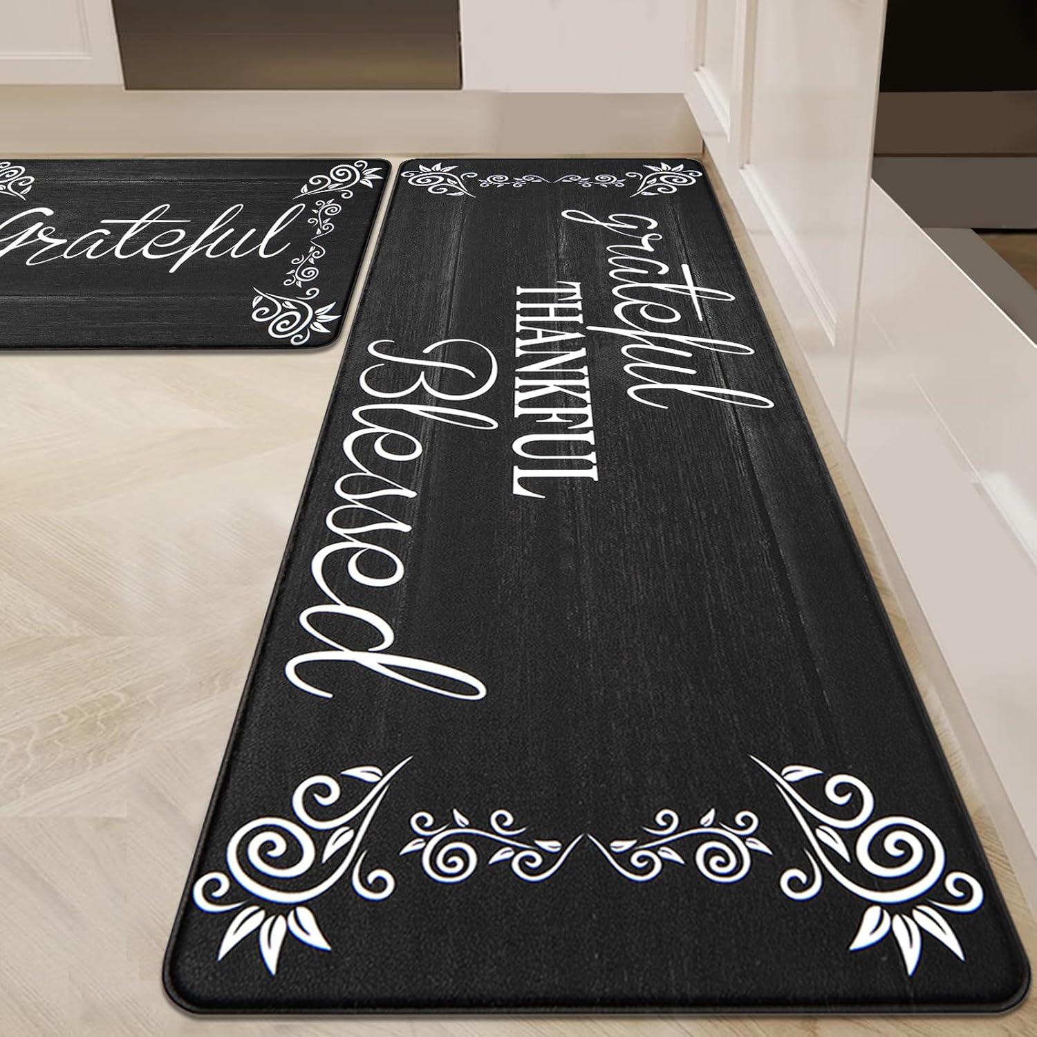 Rosalind Wheeler The Anti Fatigue Kitchen Mat Set of 2 Non Slip Cushioned Kitchen Mats for Floor Waterproof Farmhouse Kitchen Rugs and Mats Set Comfort Standing Desk Mat Carpet