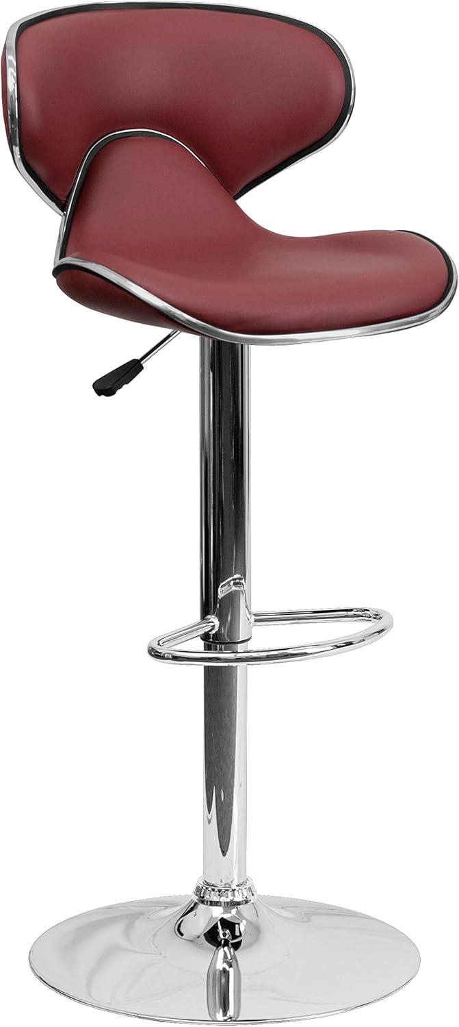 Flash Furniture Contemporary Cozy Mid-Back Burgundy Vinyl Adjustable Height Barstool with Chrome Base