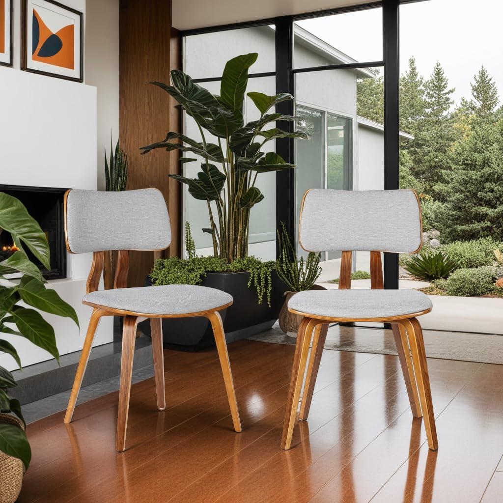 Jaguar Mid-Century Modern Kitchen Dining Table Accent Chair in Walnut Wood and Gray Fabric