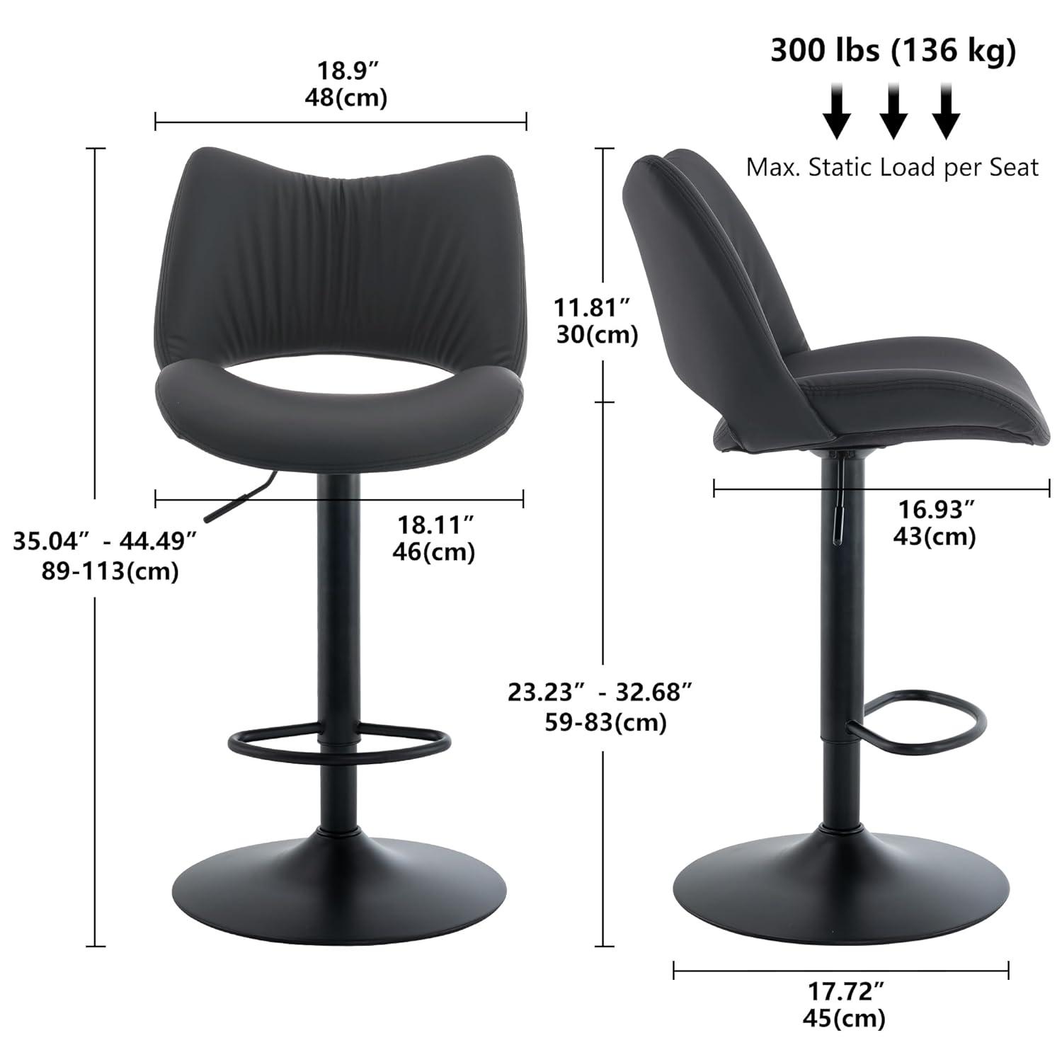 Khaki Adjustable Swivel Faux Leather Bar Stools with Metal Base