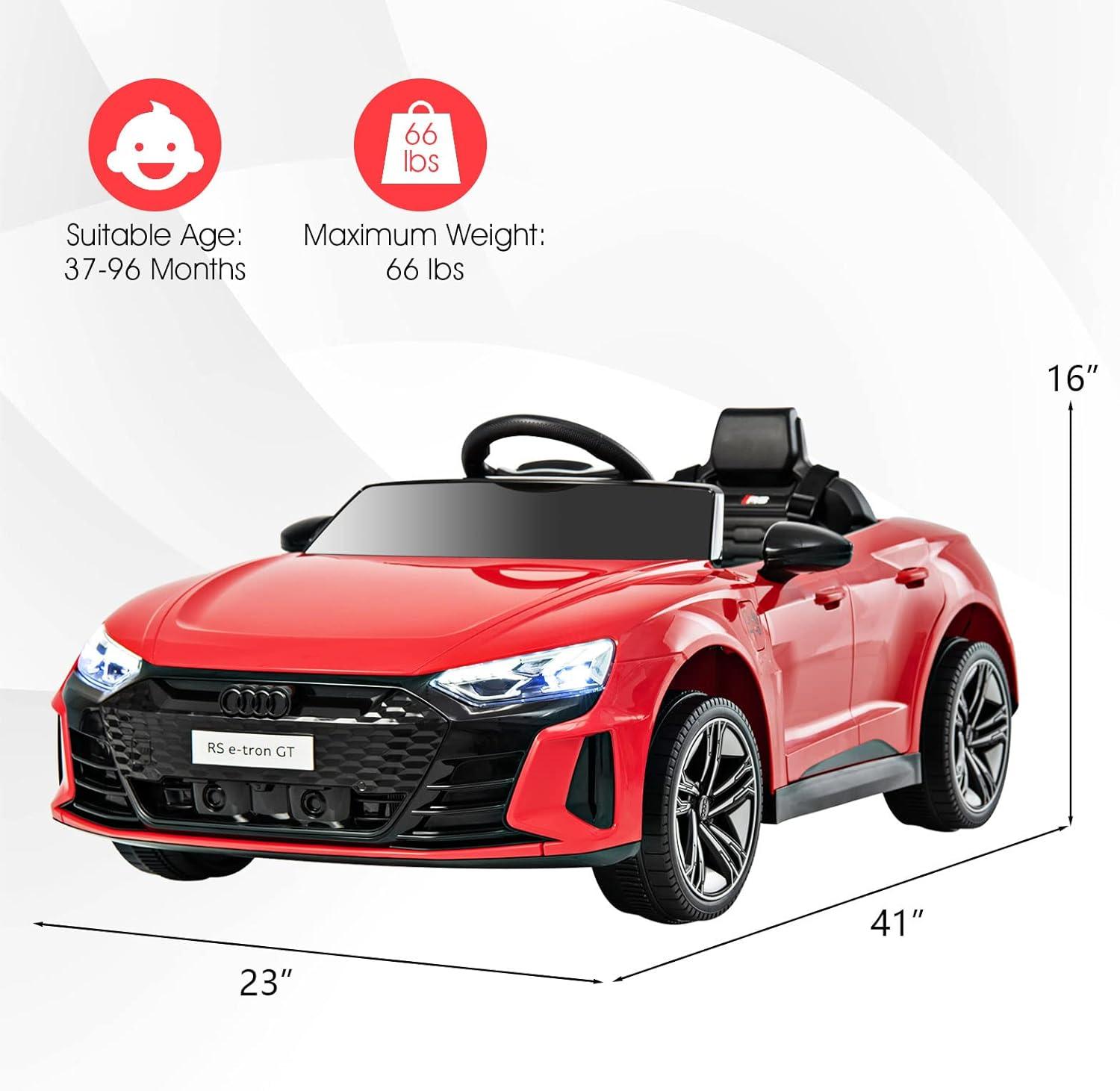 OLAKIDS 12V Kids Ride On Car, Licensed Audi RS e-tron GT Electric Vehicle with Remote Control, Toddlers Battery Powered Toy with 4 Wheels Suspension, LED Headlight, Music, MP3, USB, TF Port (Red)