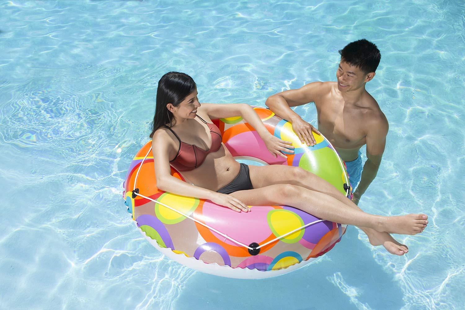 Oversized Multicolor Vinyl Pool Tube with Bright Circles