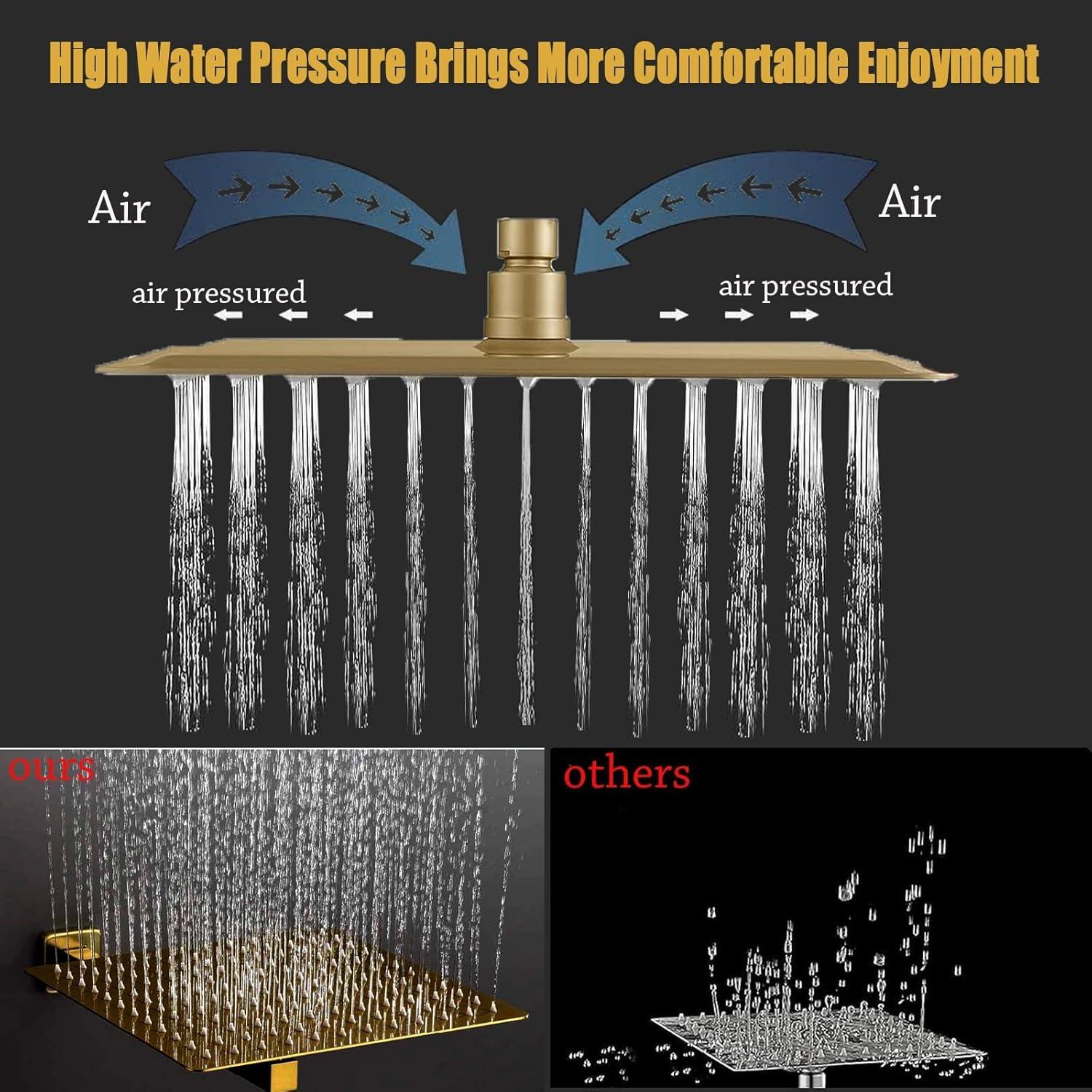 Shower Head, 10" High Pressure Rain shower head with Handheld Spray Combo, 6 Settings Handheld with 78" Anti-leak Hose, 11" Adjustable Extension Arm, Ultra Thin Water Saving, Gold, AWAXFOLO