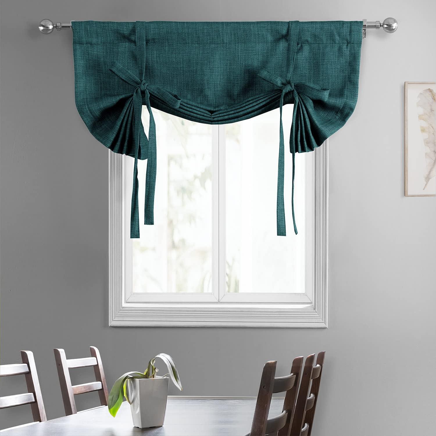 Exclusive Fabrics  Faux Linen Room Darkening Tie-Up Window Shade (1 Panel) 46 X 63 - Slate Teal