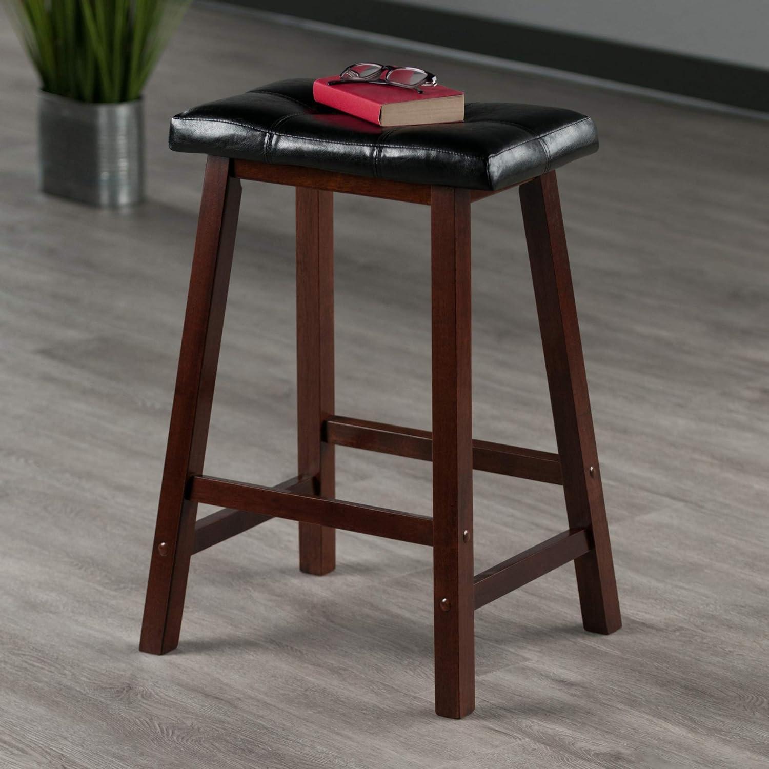 Winsome Mona Cushion Saddle Seat 24.84" Counter Height Barstool Hardwood/Toasted Walnut: Faux Leather, Wood Legs