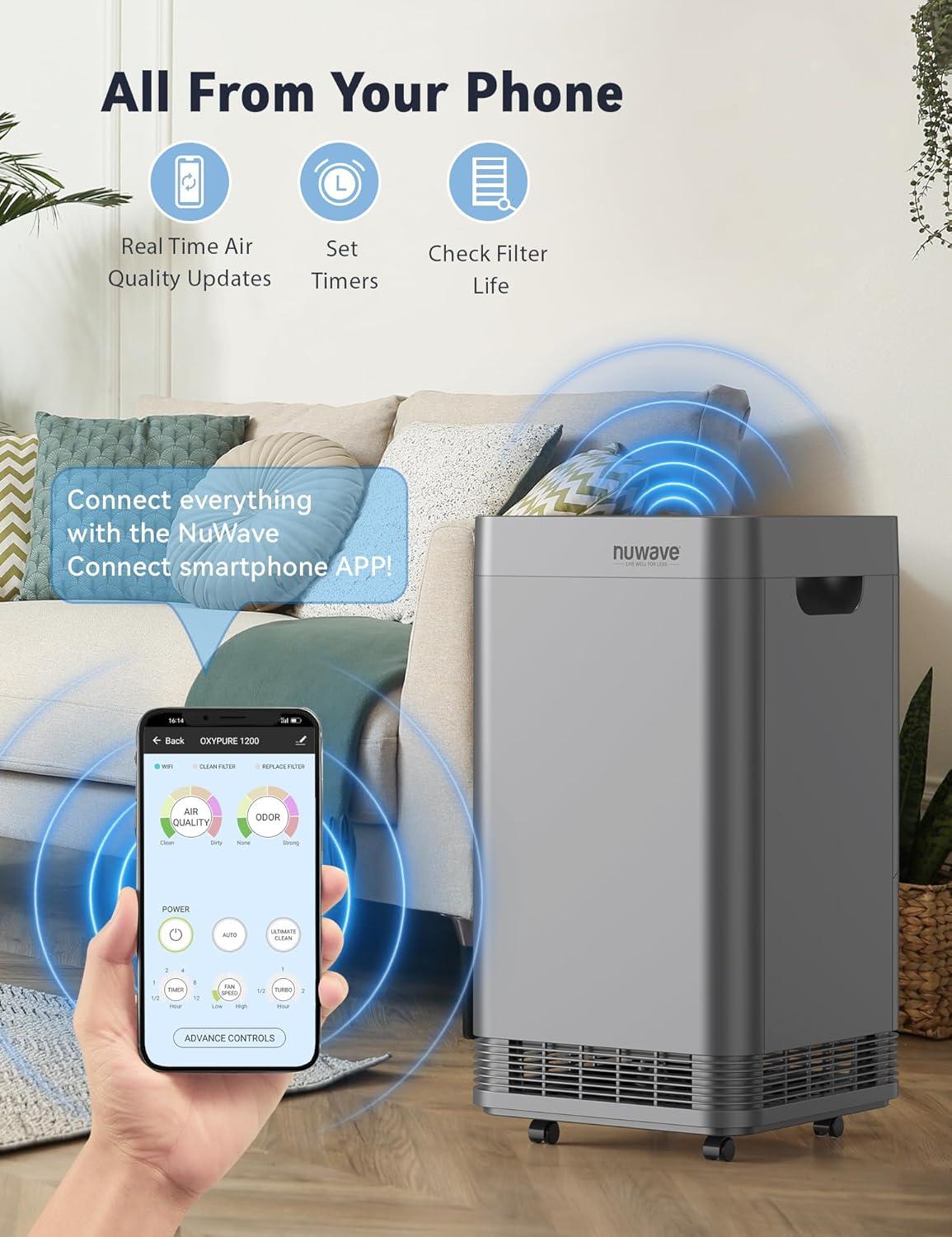Nuwave Oxypure Smart Air Purifier, 5-Stage Filtration System Contaminants Removed, Nuwave Oxypure Air Purifier, 2,934ft² Spaces in 60 Minutes, Home, Large