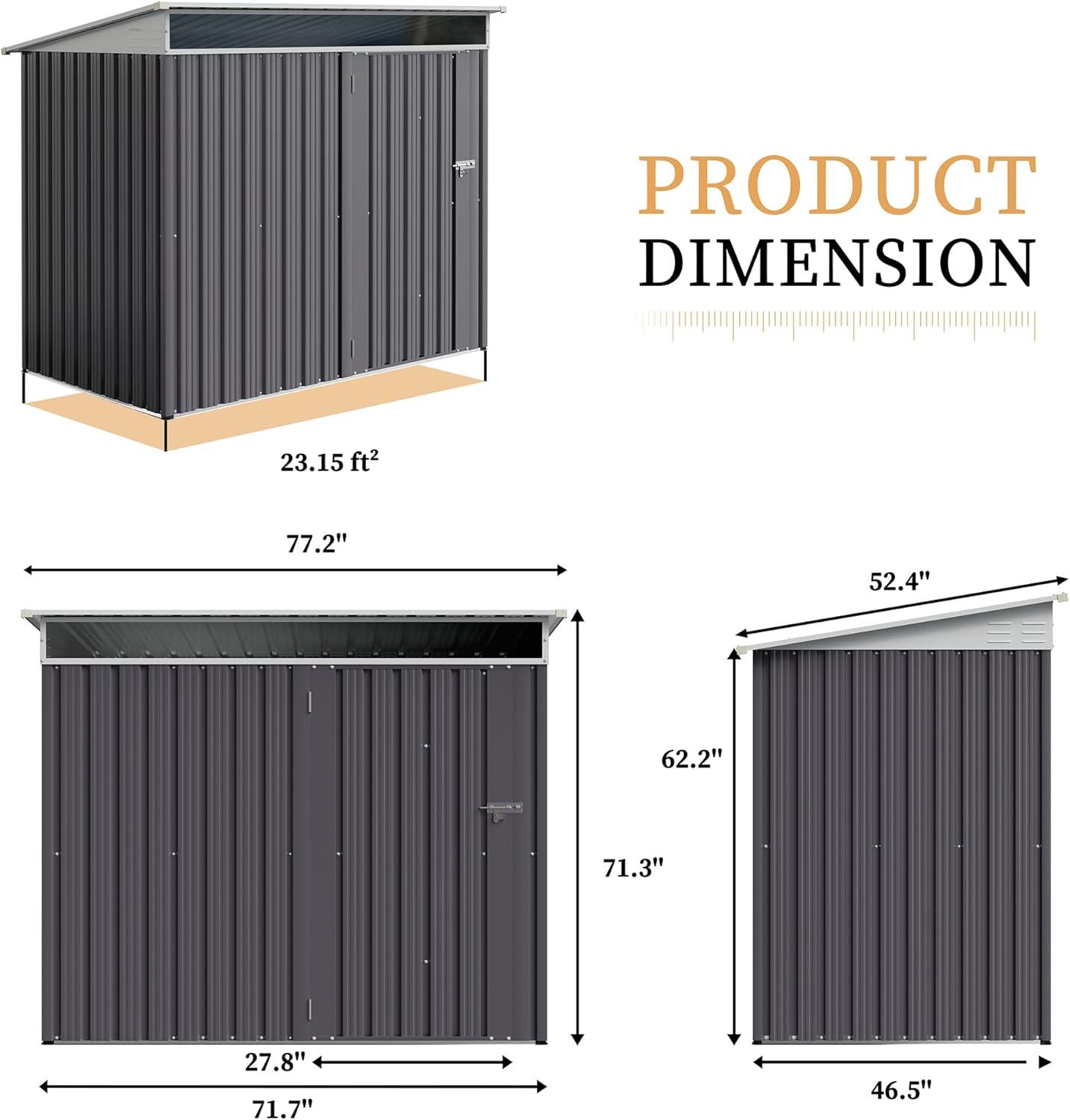 Futzca  6 x 4 x 6 FT Outdoor Metal Tool Shed Clearance with Lockable Door, Waterproof (Grey) - N/A 6x4x6 FT /Grey