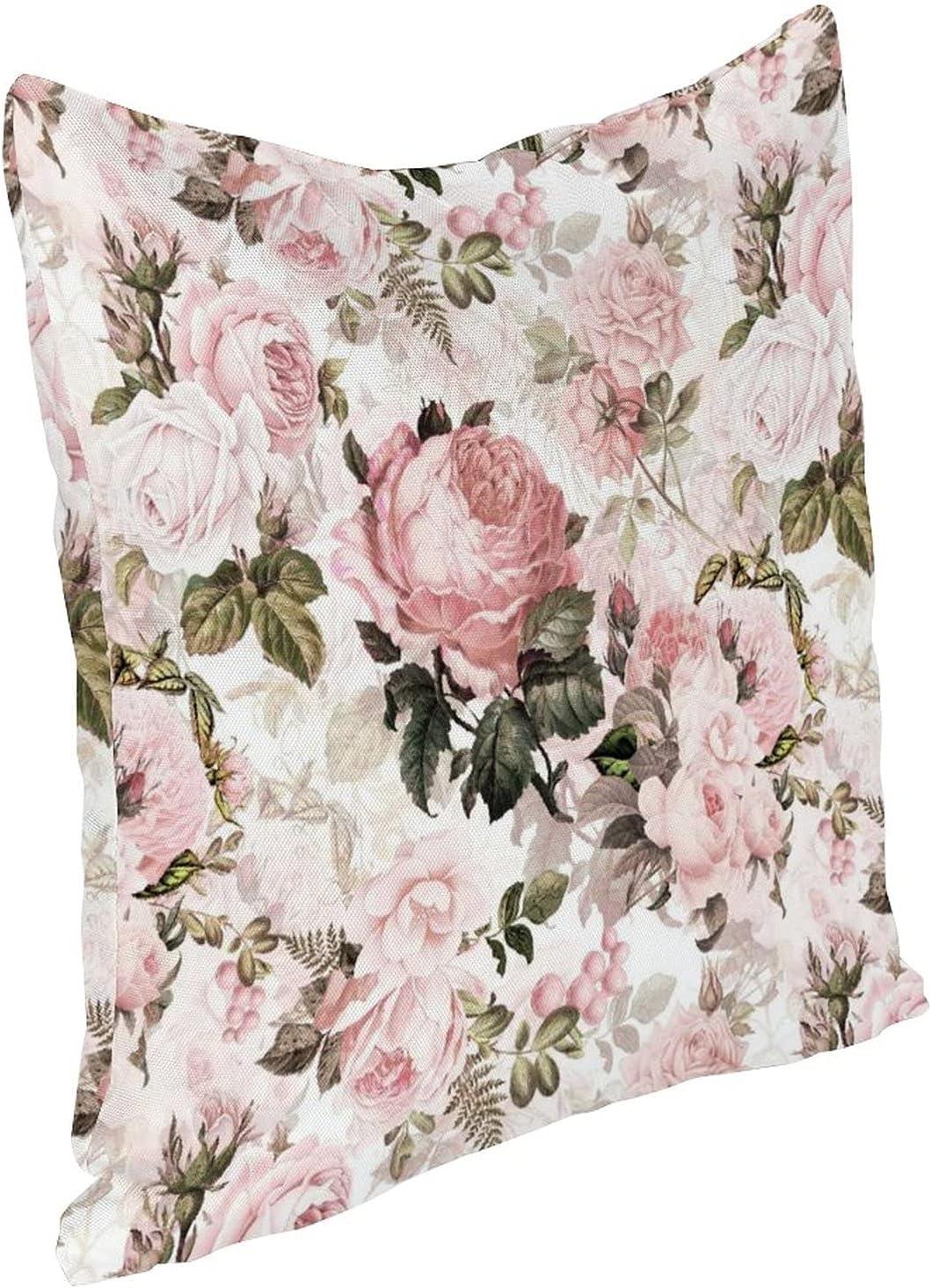 Vintage Floral Plants Throw Pillow Covers,Shabby Chic Pink Rose Velvet Pillowcase Home Decorative Cushion Covers for Sofa Bedroom Car Livingroom Home Decor 18"X18"