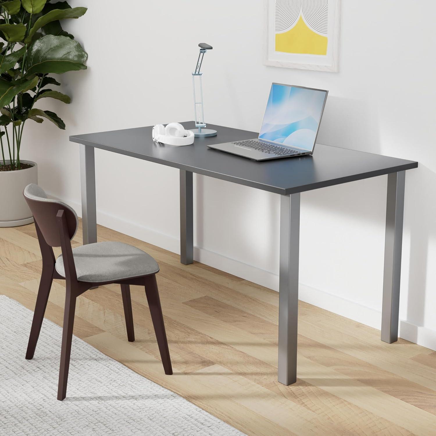 Deep Grey Laminate Office Desk with Metal Legs