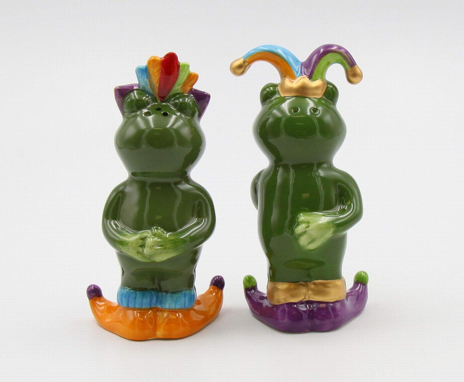 Mardi Gras Ceramic Frog Salt and Pepper Shakers Kitchen Gift Set