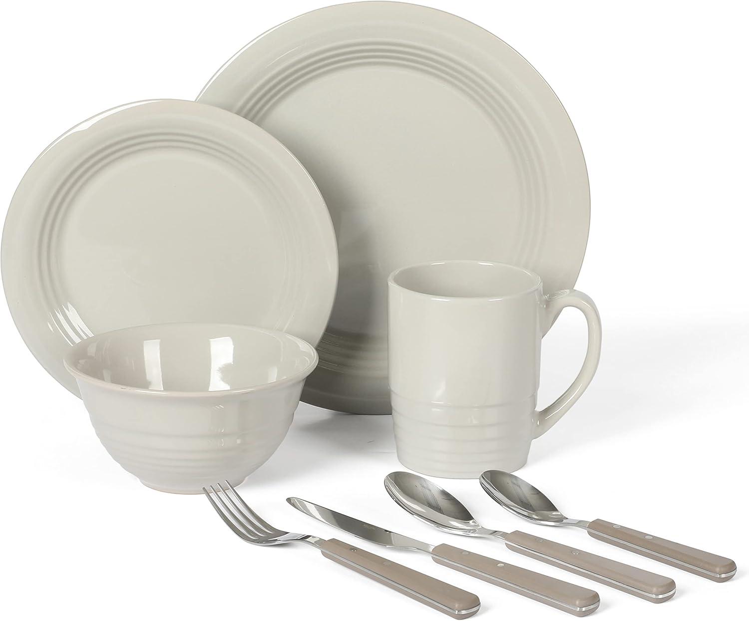 Grey Ceramic 32-Piece Dinnerware and Flatware Set, Service for 4