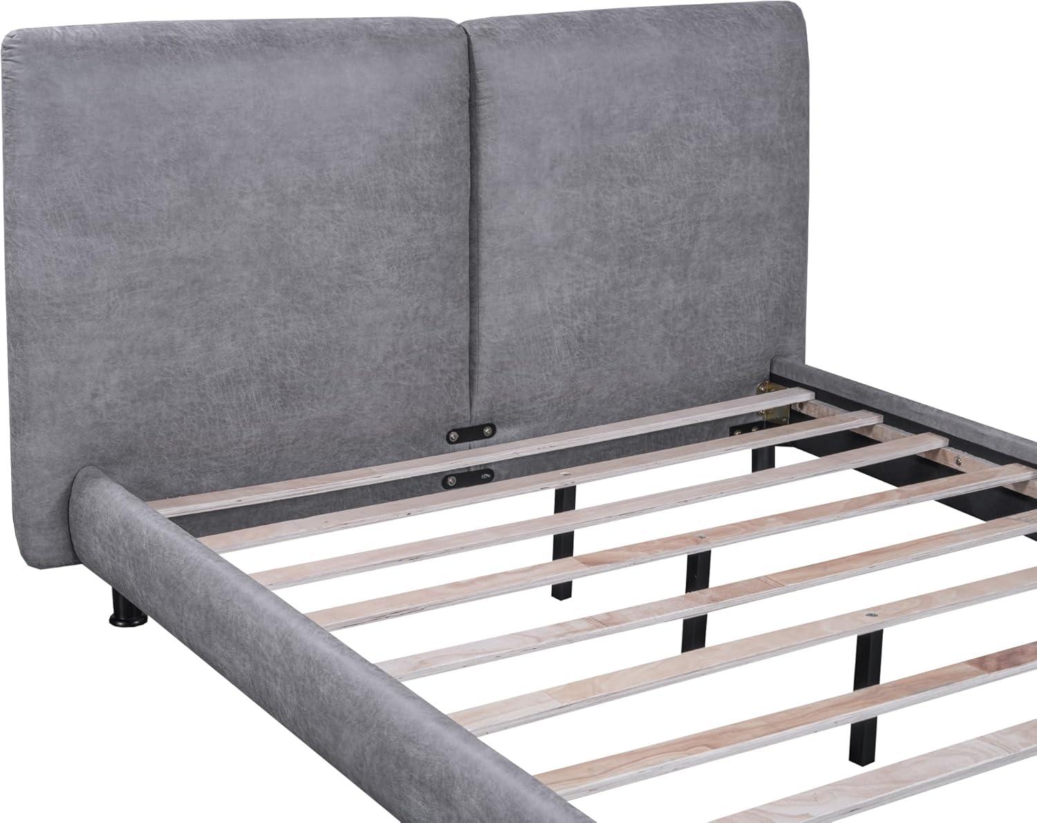 Sesslife Queen Bed Frame, Upholstered Platform Bed Queen Size with 2 Comfort Headrests and Metal Legs, Modern Bed Frame with Wooden Slat Support, No Box Spring Needed, Gray