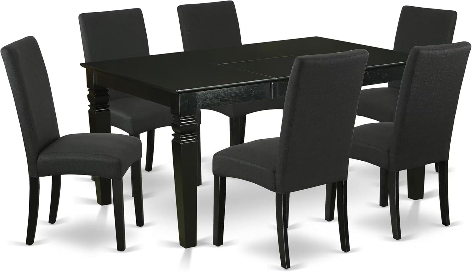 East West Furniture WEDR7-BLK-24 7 Piece Dining Set Consist of a Rectangle Dining Room Table with Butterfly Leaf and 6 Black Color Linen Fabric Upholstered Chairs, 42x60 Inch, Black