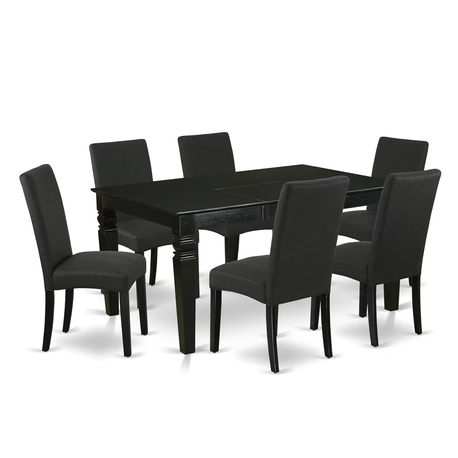 East West Furniture WEDR7-BLK-24 7 Piece Dining Set Consist of a Rectangle Dining Room Table with Butterfly Leaf and 6 Black Color Linen Fabric Upholstered Chairs, 42x60 Inch, Black