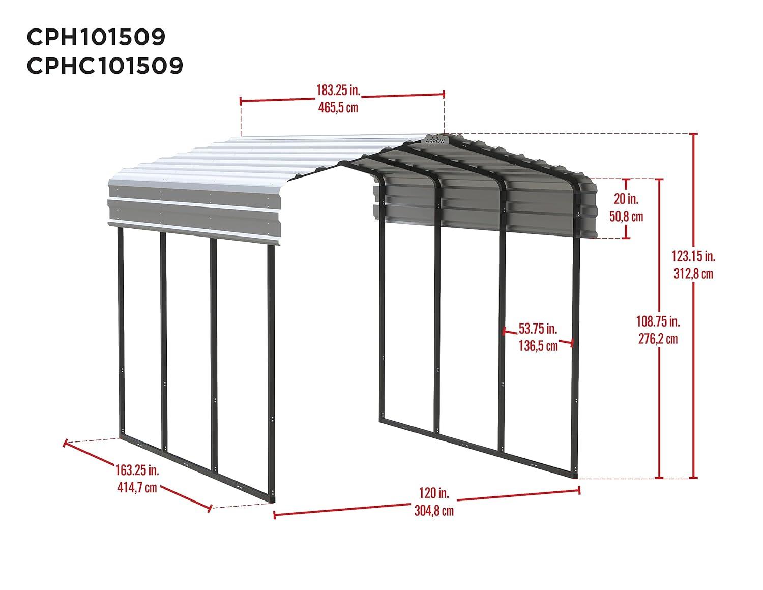 Arrow Arrow Galvanized Steel Carport, 10x15x9