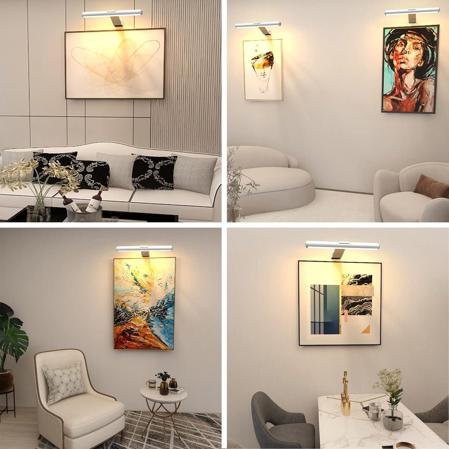 Led Picture Light Wireless Rechargeable Battery,Painting Light with Remote,Accent Display Art Light with 3 Lighting,Brightness Dimmable and Timer Set, Highlight for artwork Dartboard Gallary