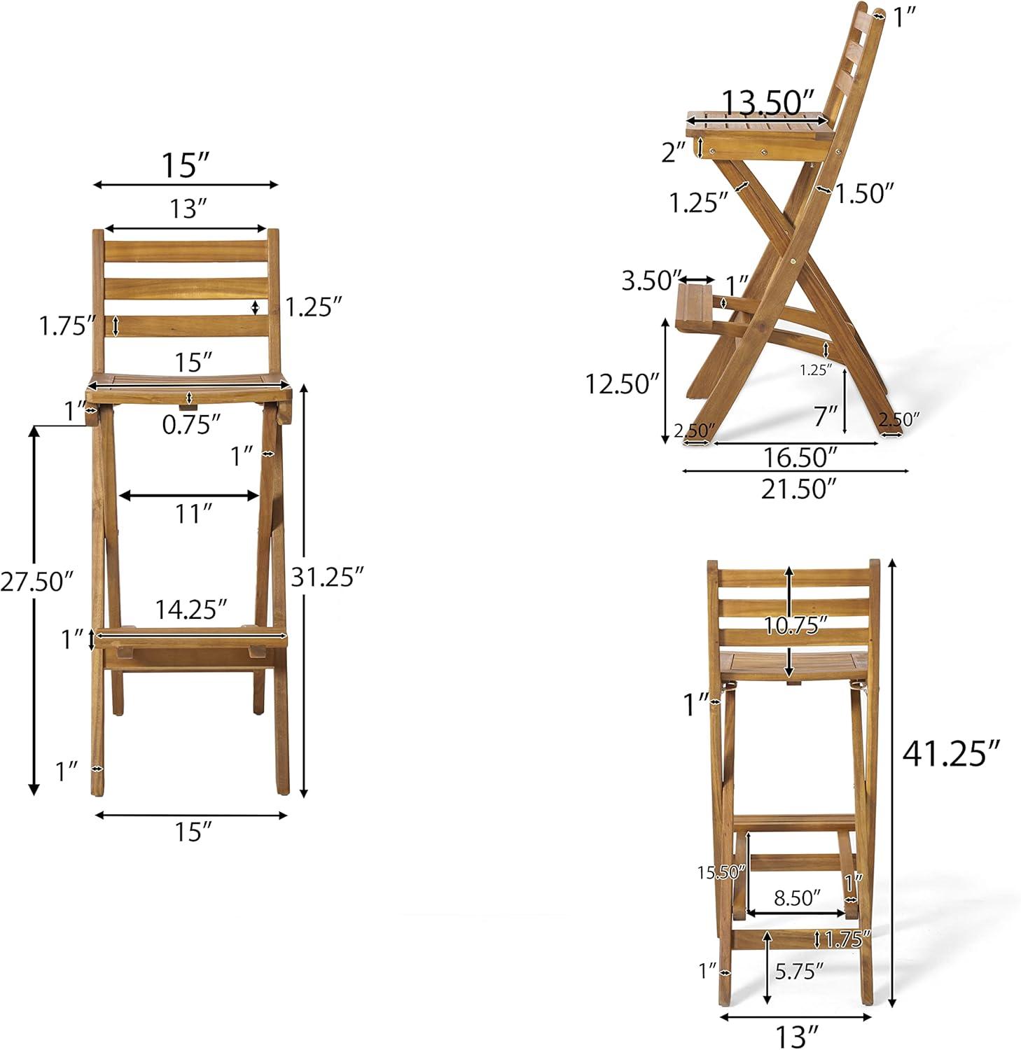 Christopher Knight Home Tundra Outdoor Foldable Wood Barstool Set, 2-Pcs Set, Natural
