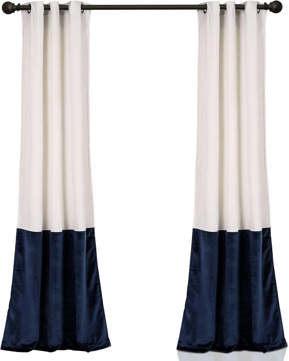 Lush Decor Prima Velvet Color Block Room Darkening 84" x 38" Solid White Metal Grommets 2-Pc Set Window Panel
