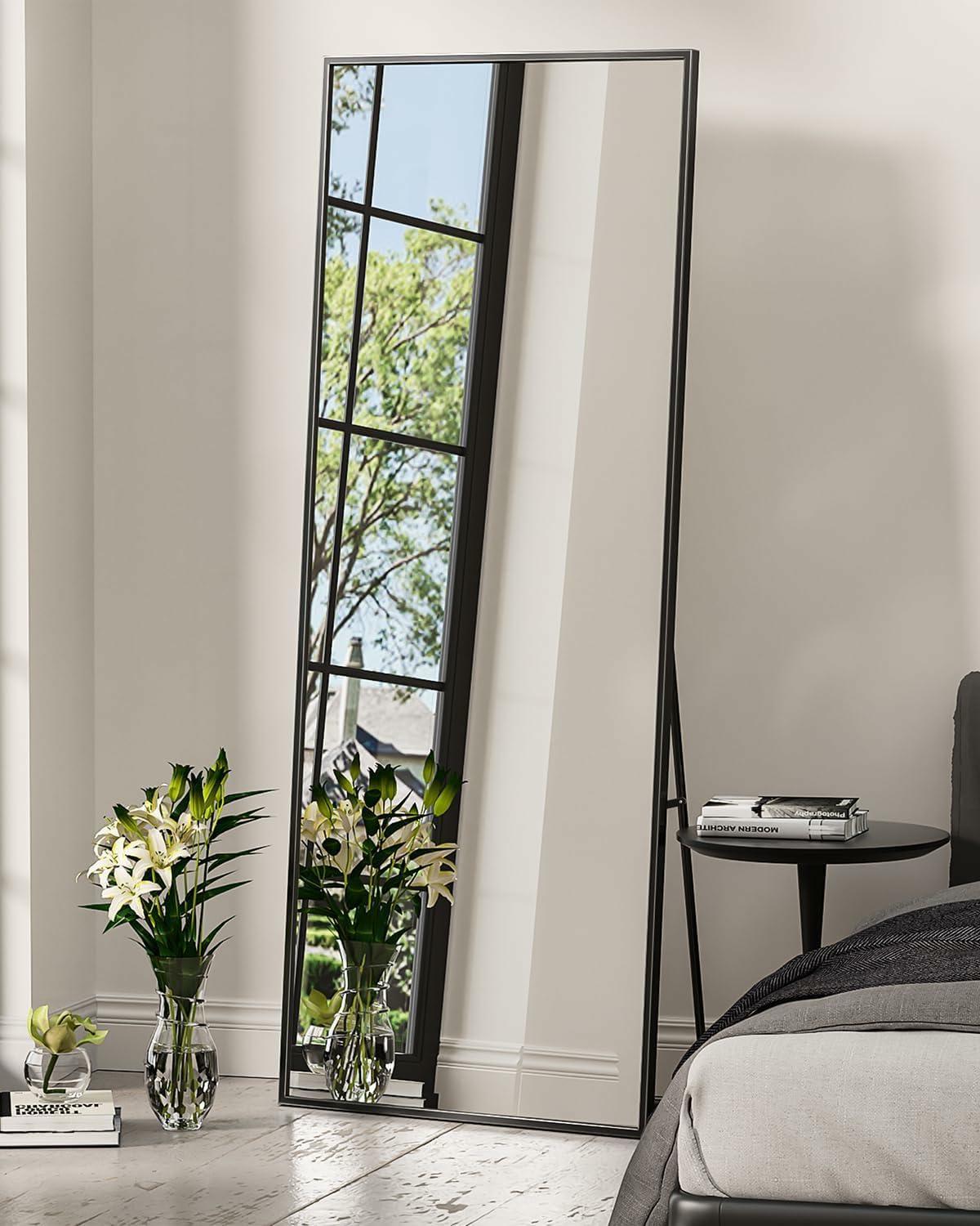 YSSOA Full Length Mirror - Standing & Leaning, Large Bedroom Mirror with Black Aluminium Frame, 65"x22"