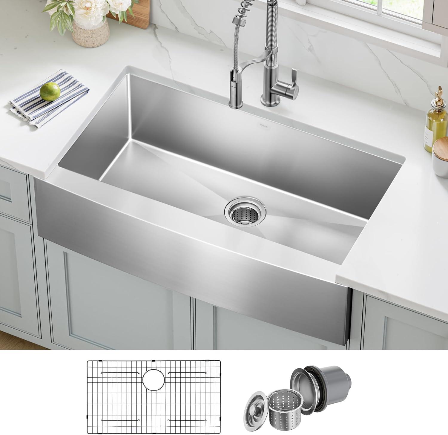 KRAUS Standart Pro Apron Front Farmhouse 16 Gauge Single Bowl Stainless Steel Kitchen Sink