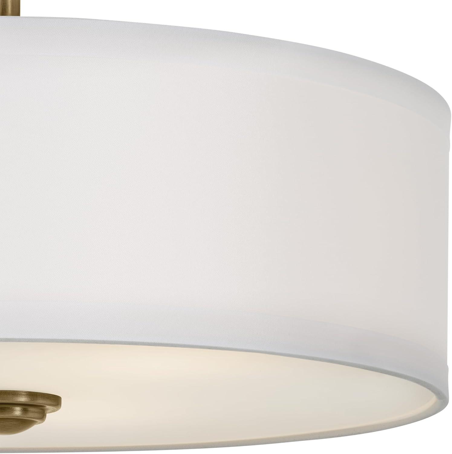 Shailene 14" 3 Light Round Semi Flush with Satin Etched White Diffuser and White Microfiber Shade in Brushed Nickel