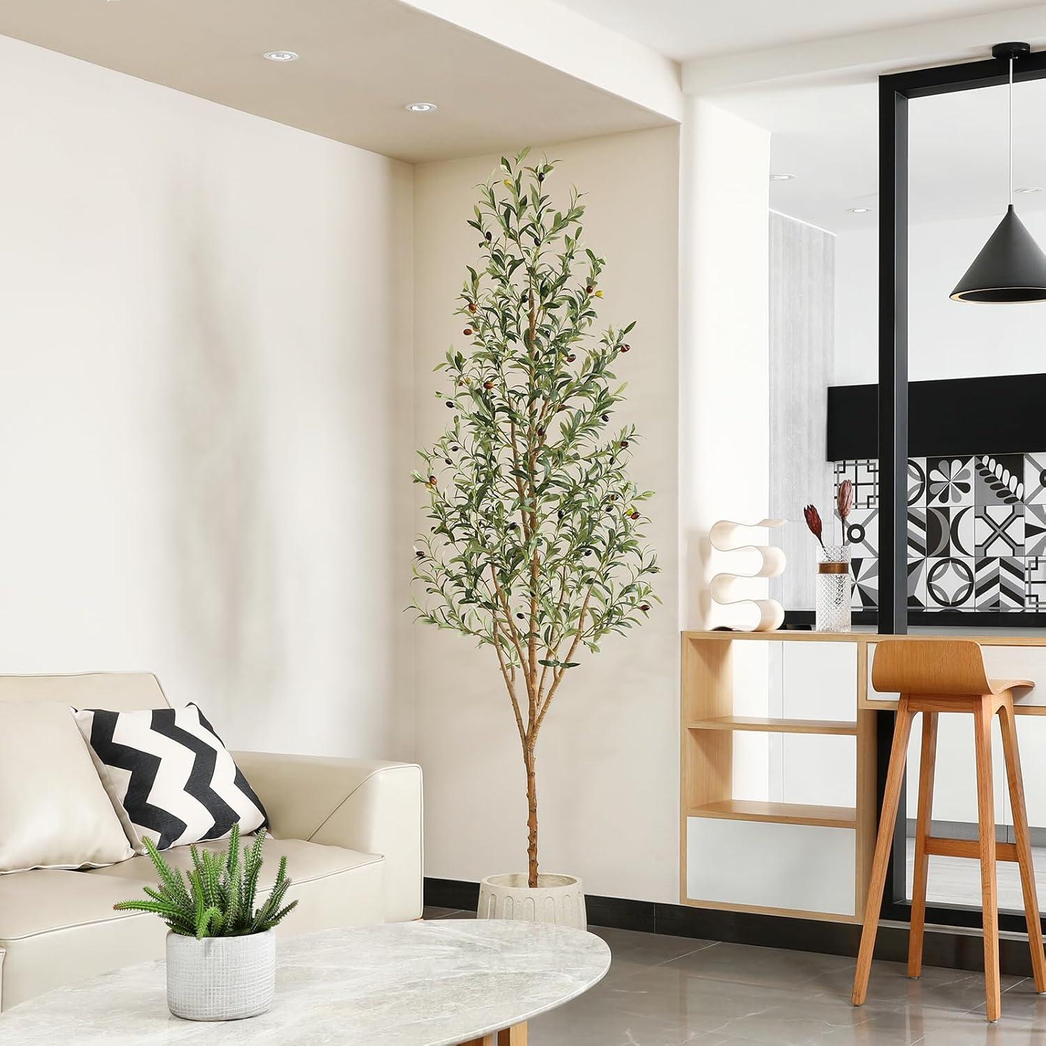 Aritizone Artificial Olive Tree 7FT Tall Fake Olive Tree with Adjustale Branches Artificial Tree for Modern Home Office Living Room Floor Decor Indoor (7FT)