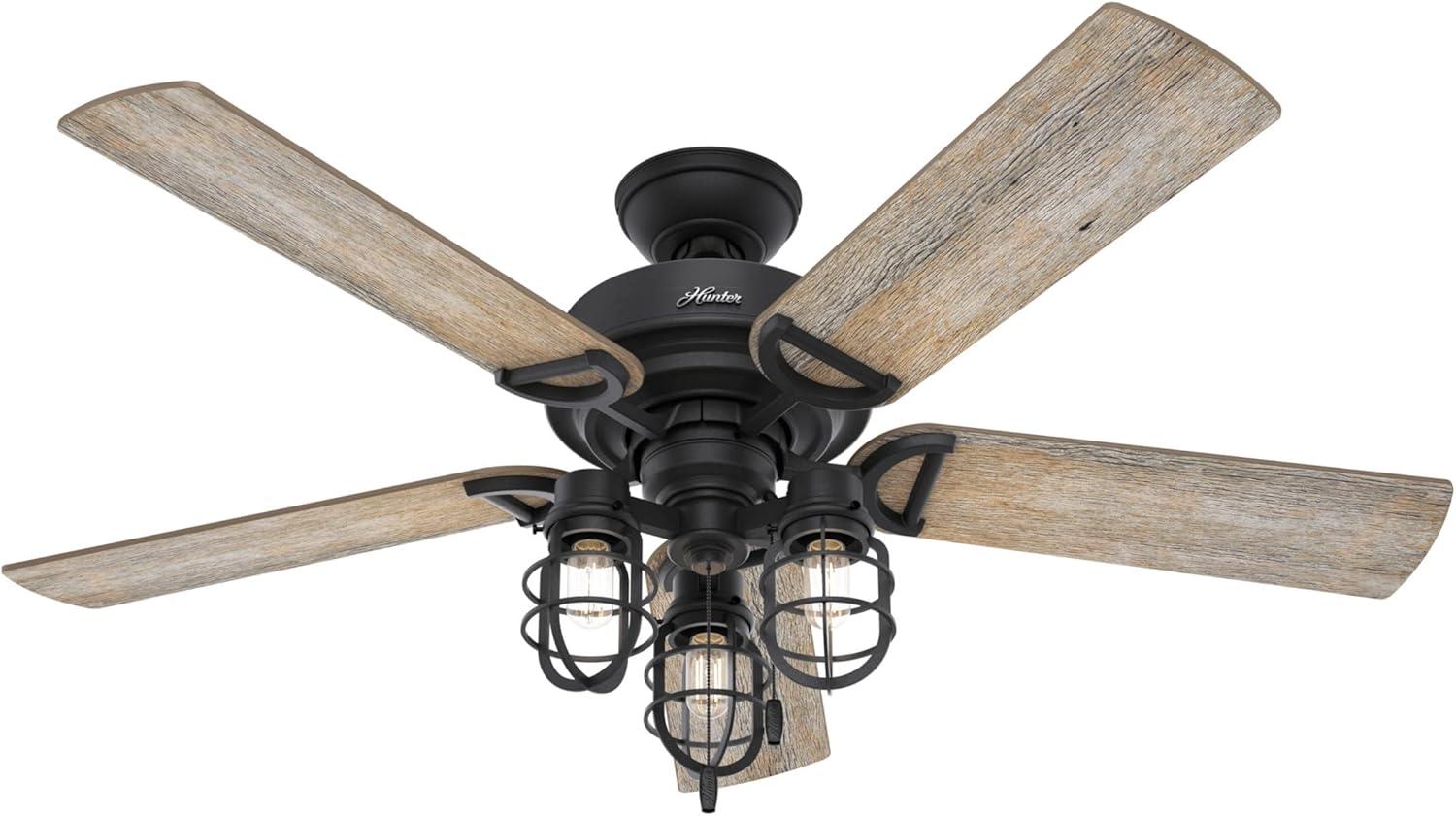 Starklake 52" Natural Iron Industrial Farmhouse Outdoor Ceiling Fan with LED Lighting